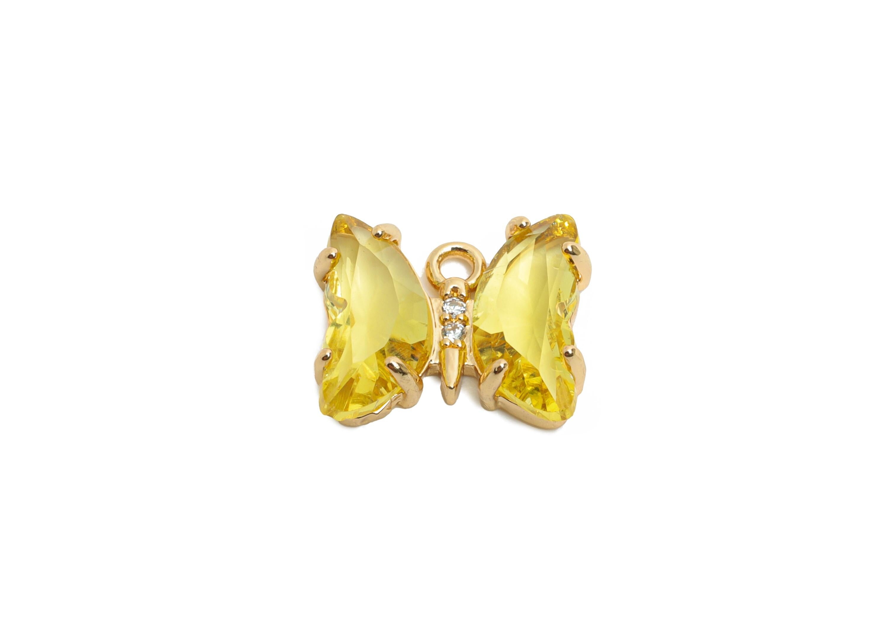 Butterfly Crystal Charm - Artistic Zircon Glass Necklace Pendant - Jewelry Component - KC Gold Tone Plated Brass - 12.44x10.35x3.4mm -GS1250 - DOMEDBAZAAR