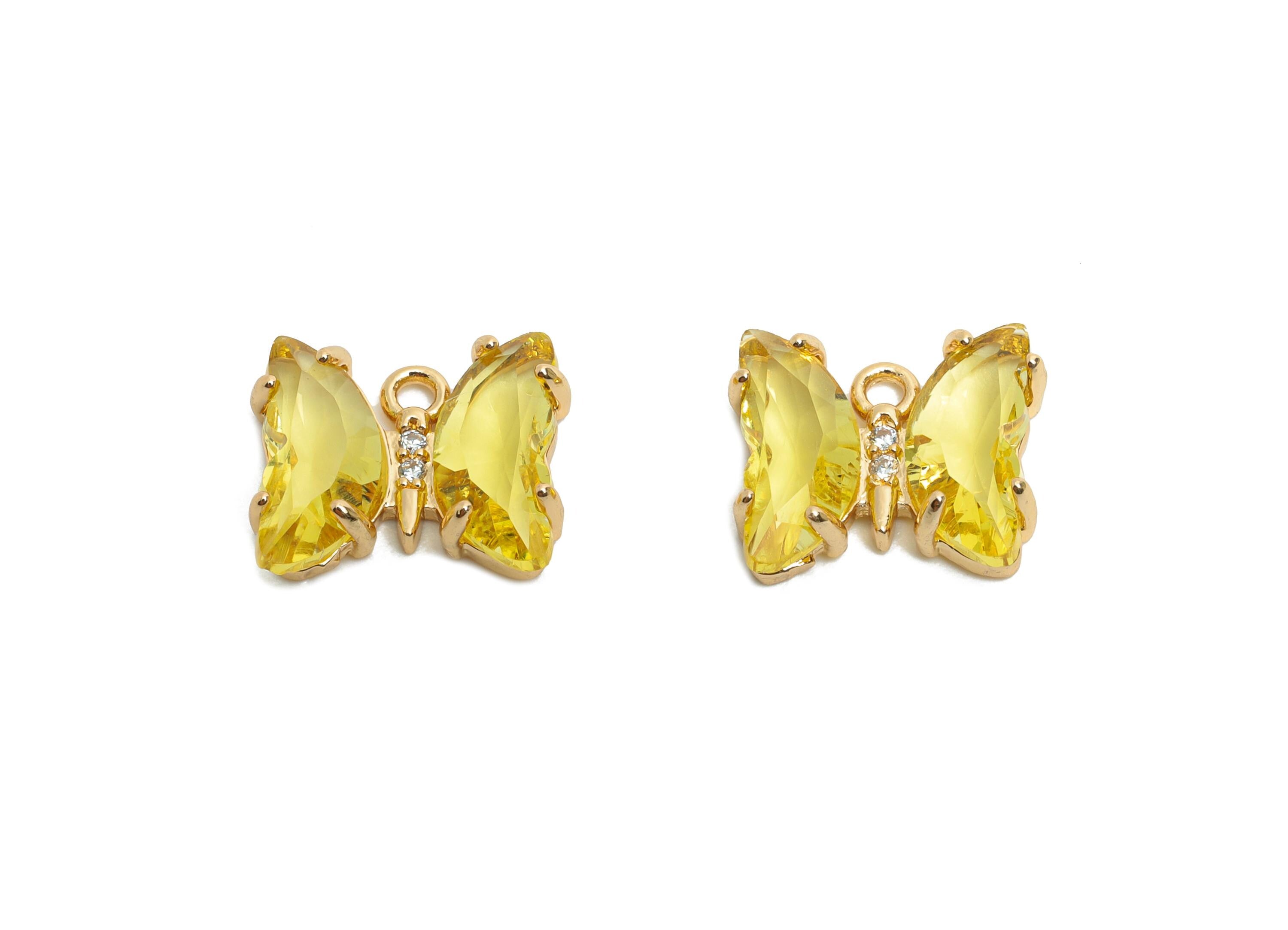 Butterfly Crystal Charm - Artistic Zircon Glass Necklace Pendant - Jewelry Component - KC Gold Tone Plated Brass - 12.44x10.35x3.4mm -GS1250 - DOMEDBAZAAR
