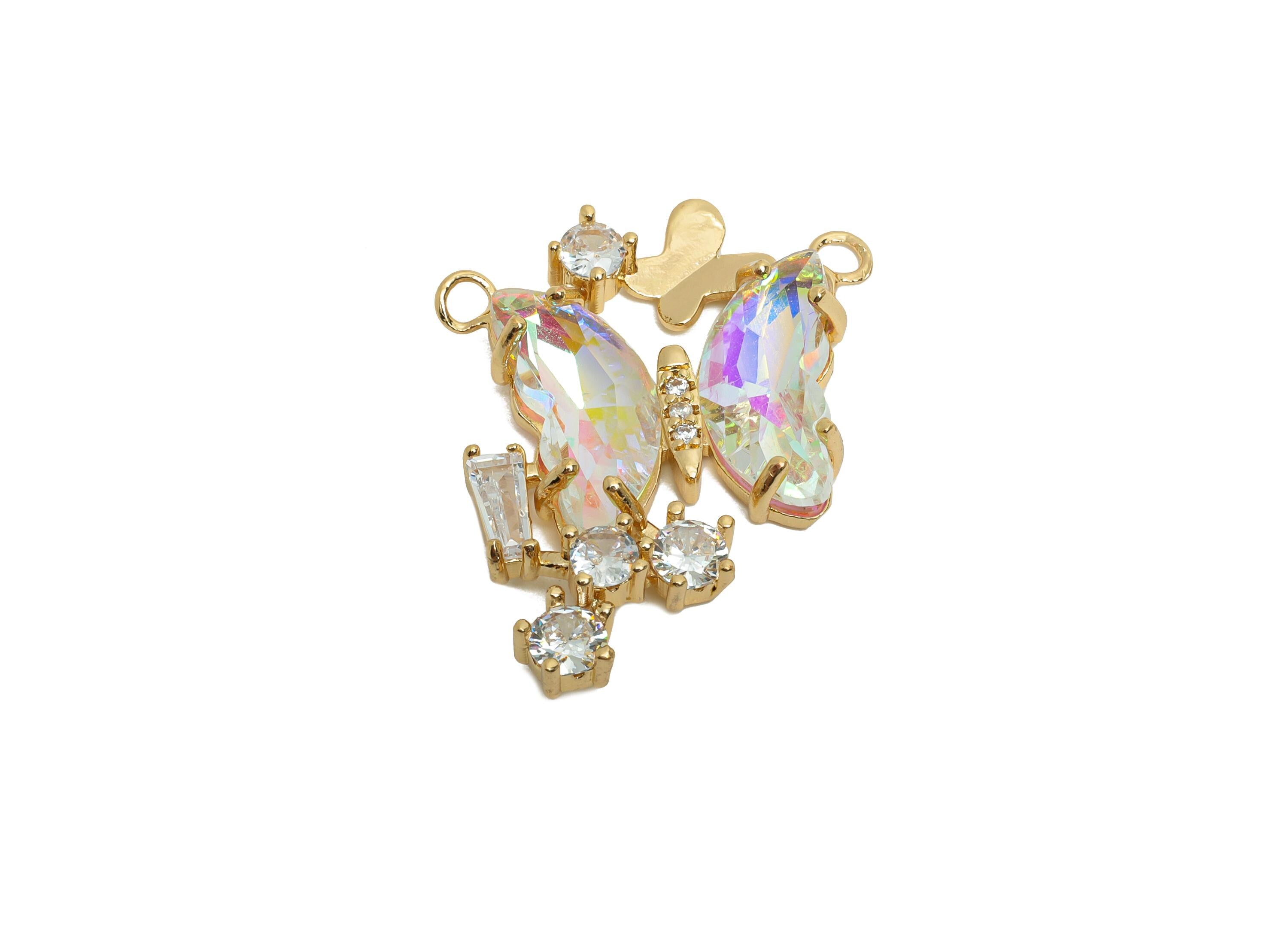 Brass Butterfly Crystal Pendant - Rhinestone Pendant - Chic Multistone Butterfly Jewelry - KC Gold Tone Plated - 27x22x4.3mm - GS1179 - DOMEDBAZAAR