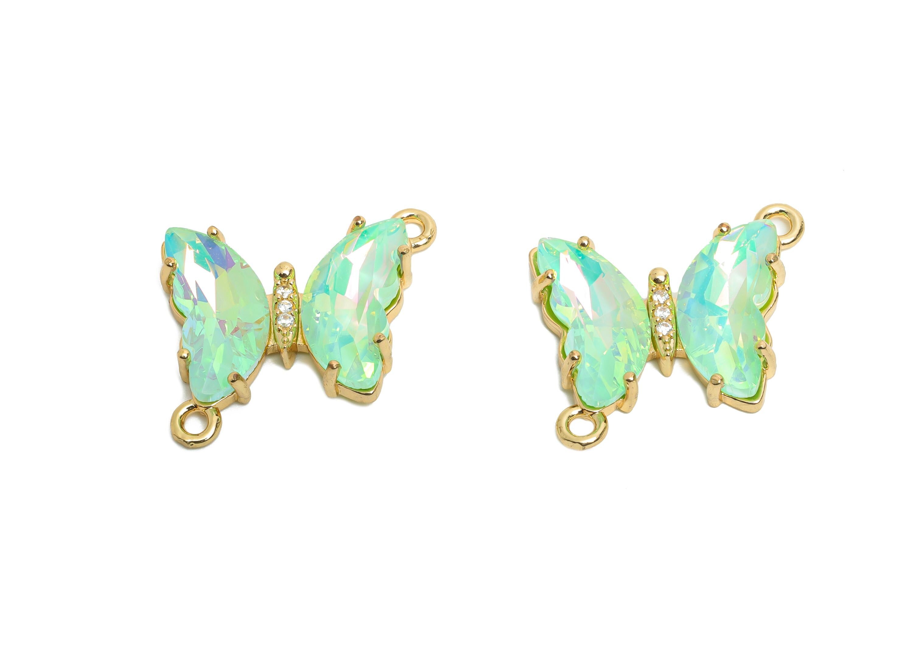 Butterfly Crystal Bracelet Connector - Artistic Brass Zircon Glass Charm - Elegant Jewelry - KC Gold Tone Plated -19.68x17.77x4.36mm -GS1204 - DOMEDBAZAAR