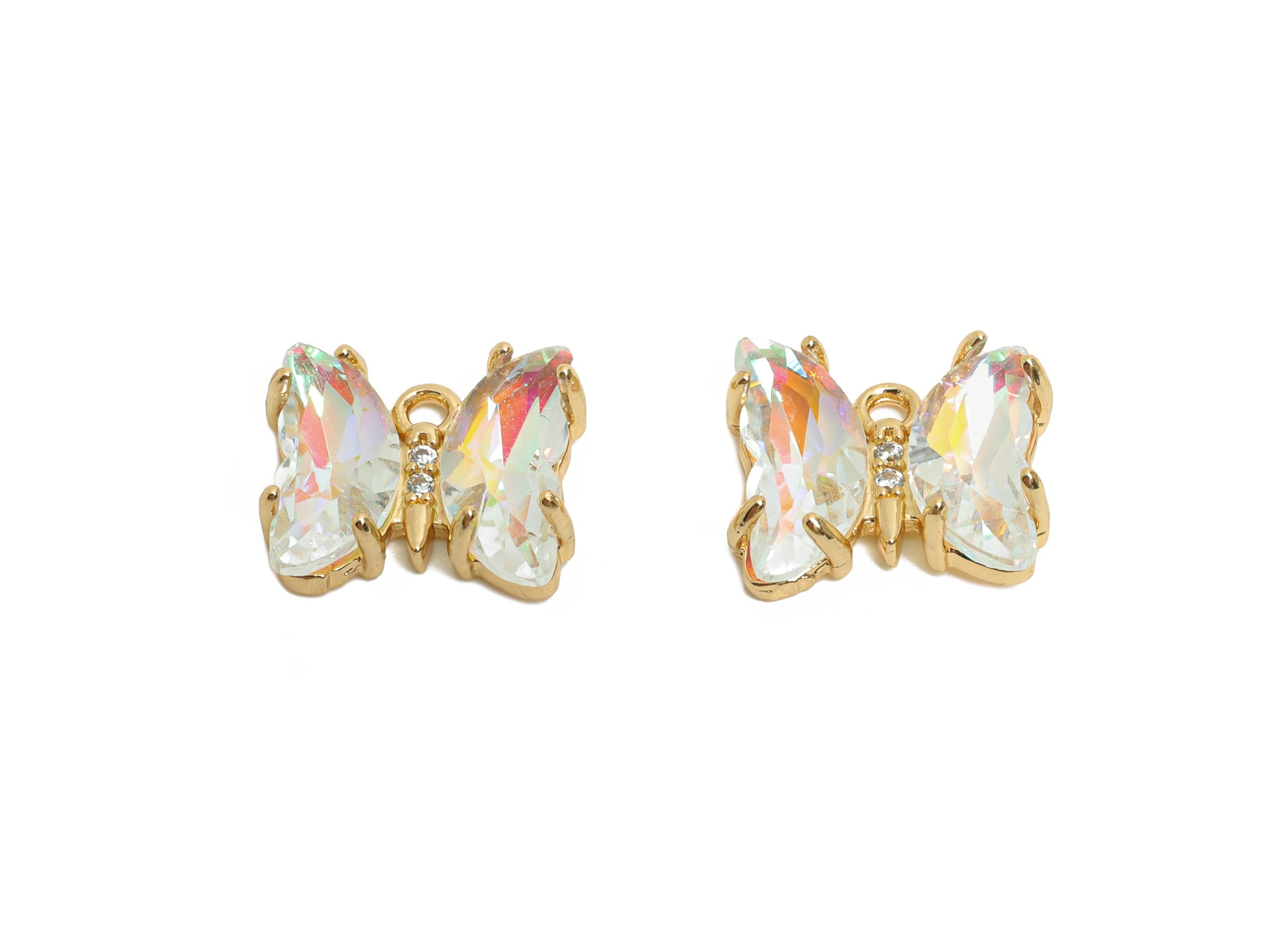 Butterfly Crystal Charm - Colorful Glass Zircon Necklace Pendant - Jewelry Component - KC Gold Tone Plated Brass - 12.44x10.35x3.4mm -GS1249 - DOMEDBAZAAR