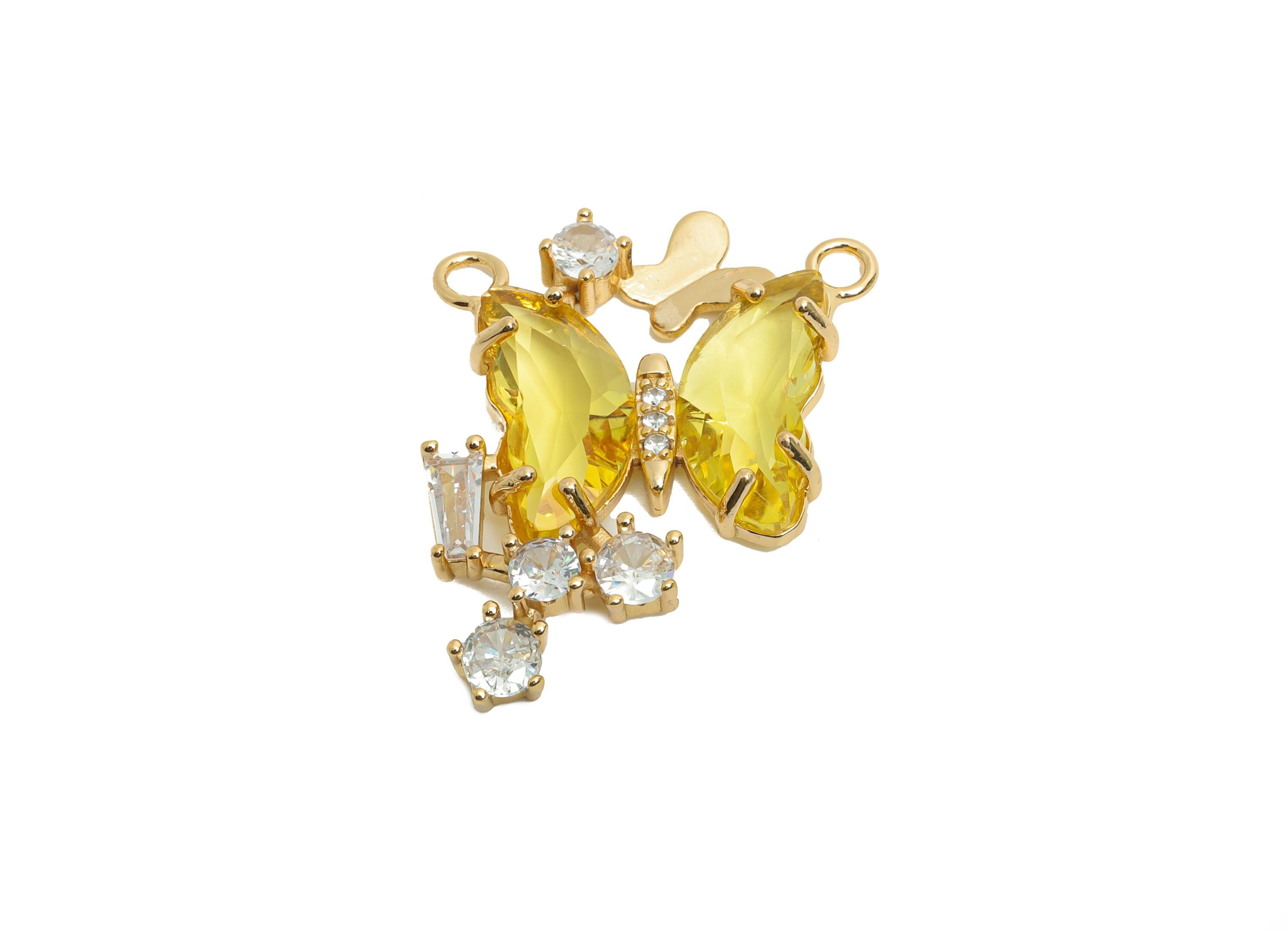 Brass Butterfly Crystal Pendant - Rhinestone Pendant For Necklace - Multistone Butterfly Jewelry - KC Gold Tone Plated - 27x22x4mm - GS1178 - DOMEDBAZAAR