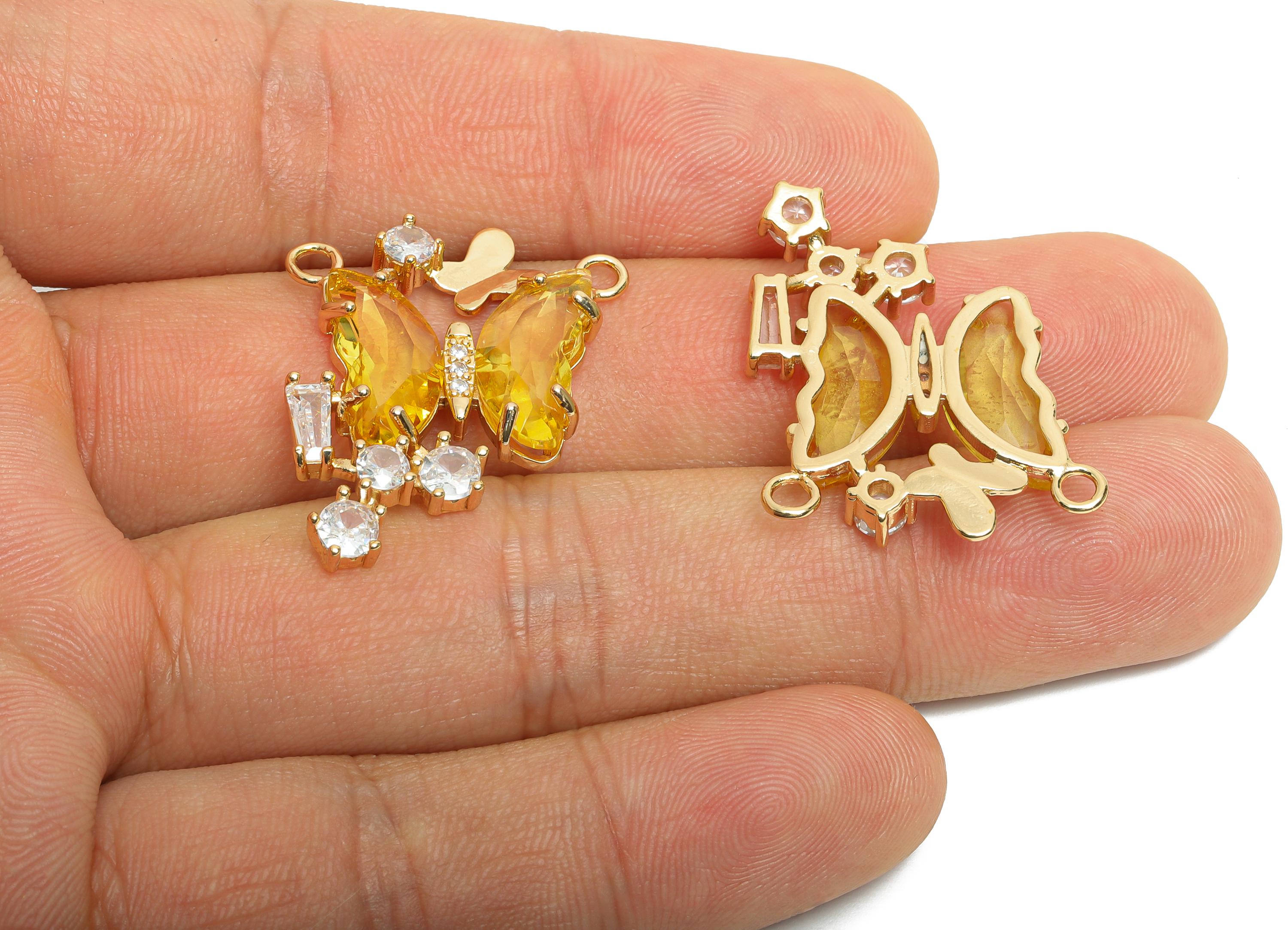 Brass Butterfly Crystal Pendant - Rhinestone Pendant For Necklace - Multistone Butterfly Jewelry - KC Gold Tone Plated - 27x22x4mm - GS1178 - DOMEDBAZAAR