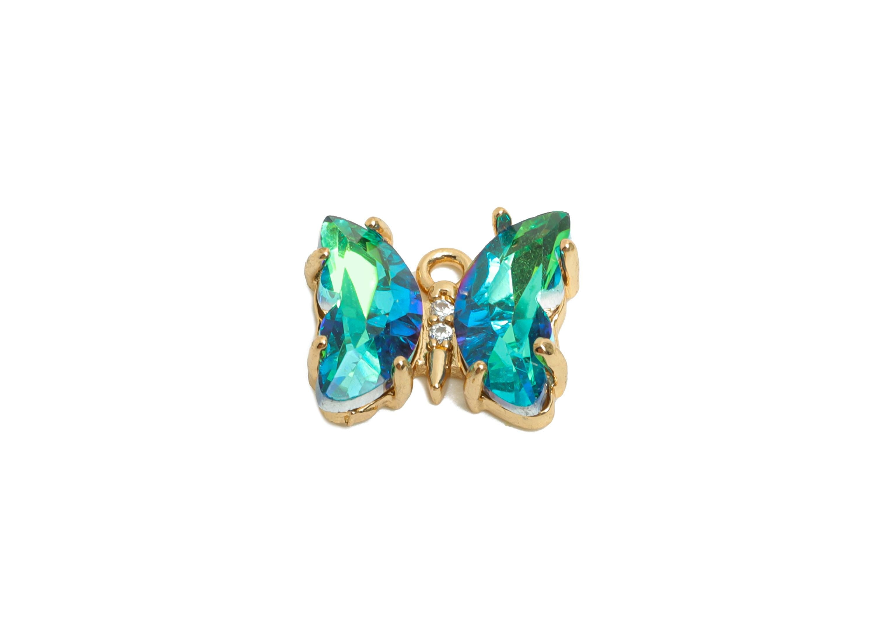Butterfly Crystal Charms - Modern Glass Zircon Necklace Pendant - Jewelry Component - KC Gold Tone Plated Brass - 12.44x10.35x3.4mm - GS1246 - DOMEDBAZAAR