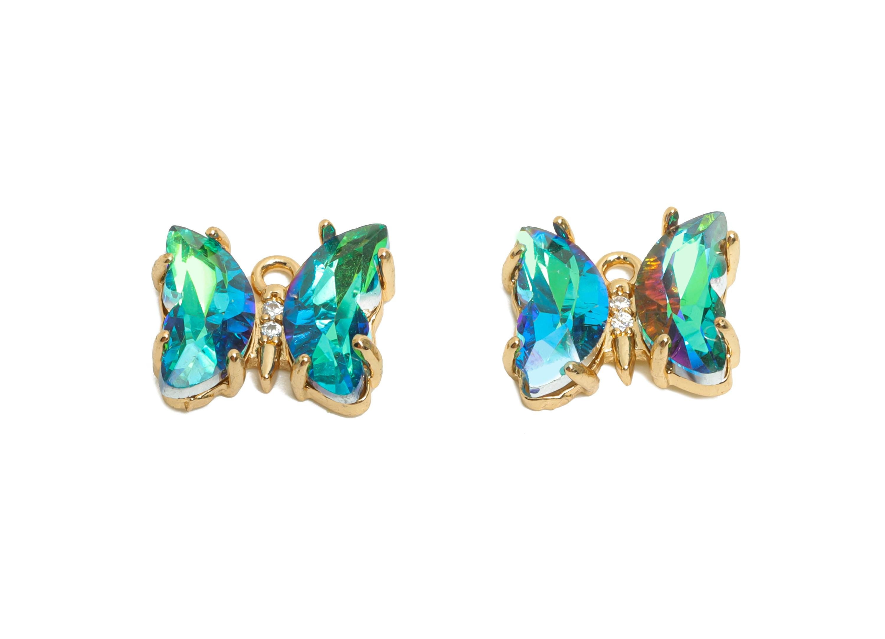 Butterfly Crystal Charms - Modern Glass Zircon Necklace Pendant - Jewelry Component - KC Gold Tone Plated Brass - 12.44x10.35x3.4mm - GS1246 - DOMEDBAZAAR