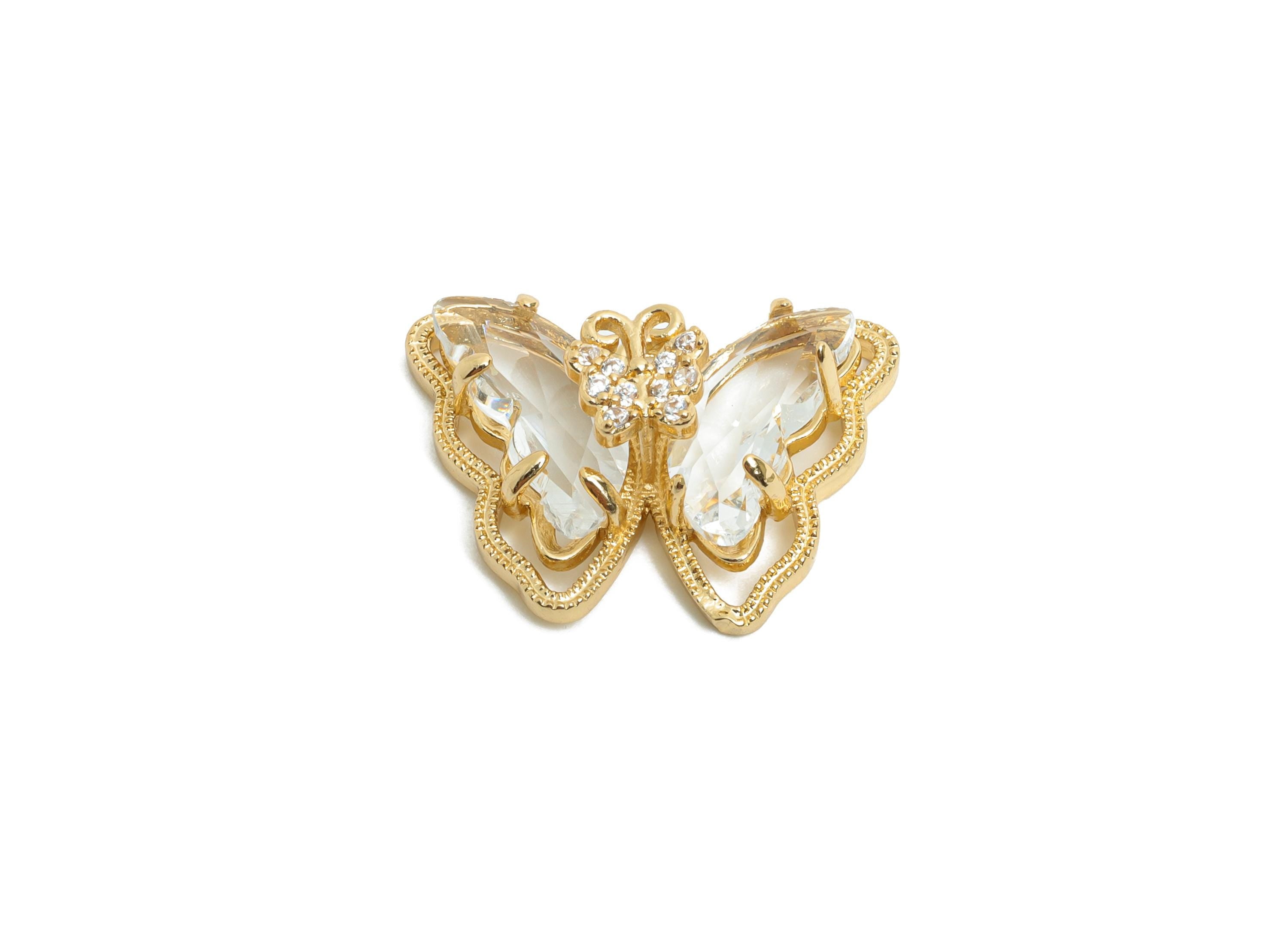 Brass Butterfly Crystal Pendant - Dainty Sparking Pendant For Necklace - Chic Butterfly Jewelry - KC Gold Tone Plated - 20x15x7mm - GS1226 - DOMEDBAZAAR