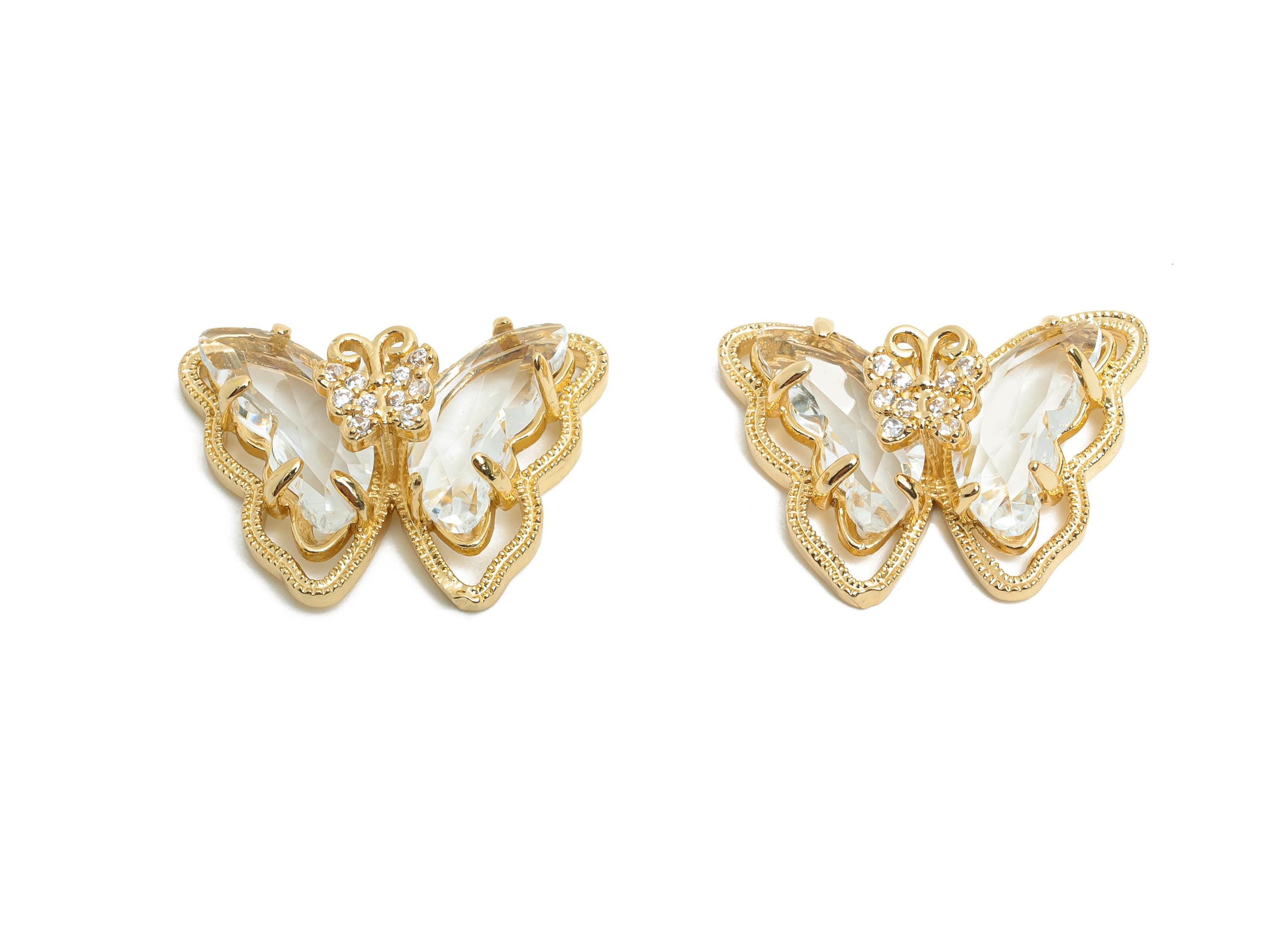 Brass Butterfly Crystal Pendant - Dainty Sparking Pendant For Necklace - Chic Butterfly Jewelry - KC Gold Tone Plated - 20x15x7mm - GS1226 - DOMEDBAZAAR
