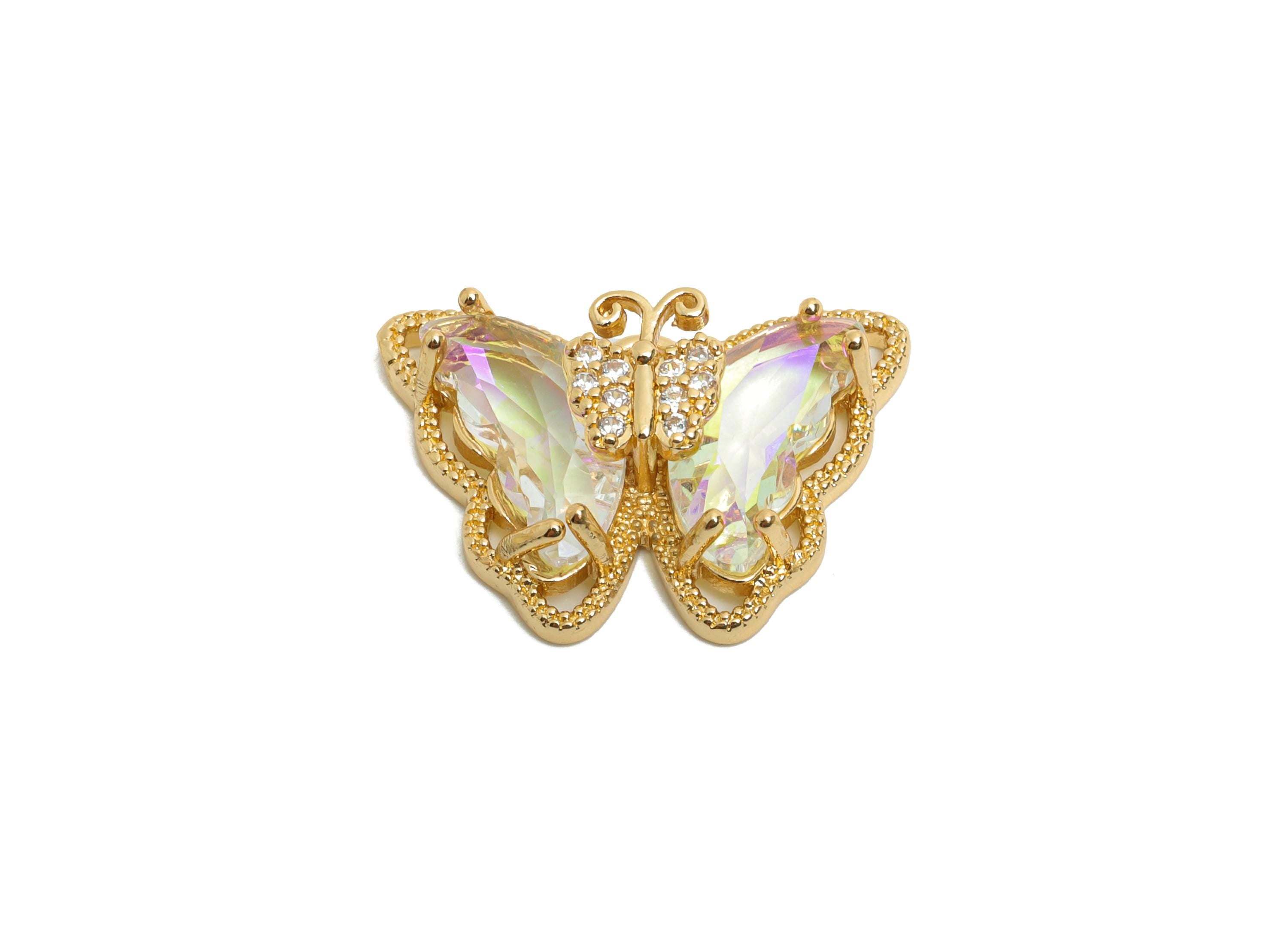 Brass Butterfly Crystal Pendant - Dainty Sparking Pendant For Necklace - Chic Butterfly Jewelry - KC Gold Tone Plated - 20x15x7mm - GS1225 - DOMEDBAZAAR