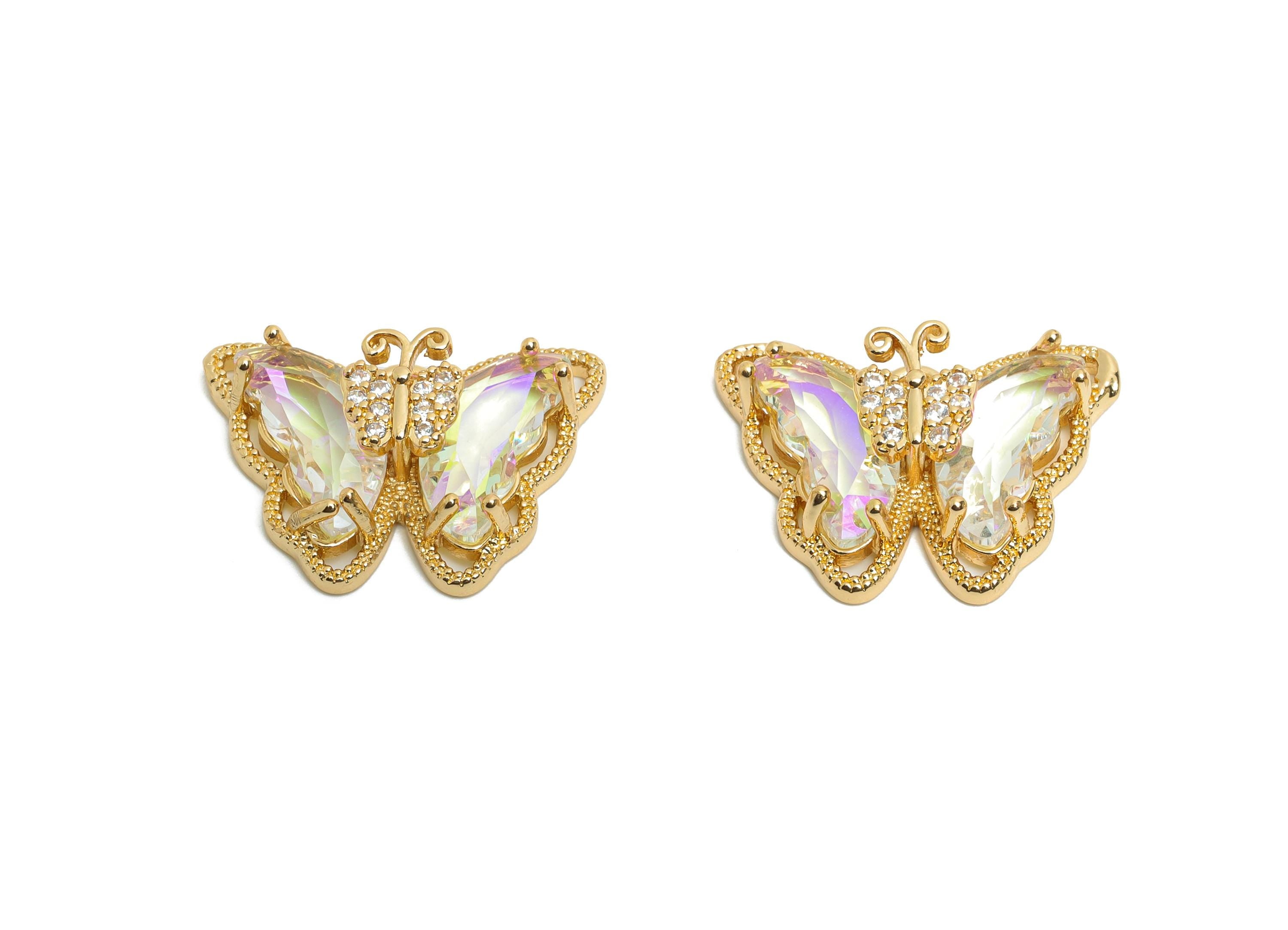 Brass Butterfly Crystal Pendant - Dainty Sparking Pendant For Necklace - Chic Butterfly Jewelry - KC Gold Tone Plated - 20x15x7mm - GS1225 - DOMEDBAZAAR