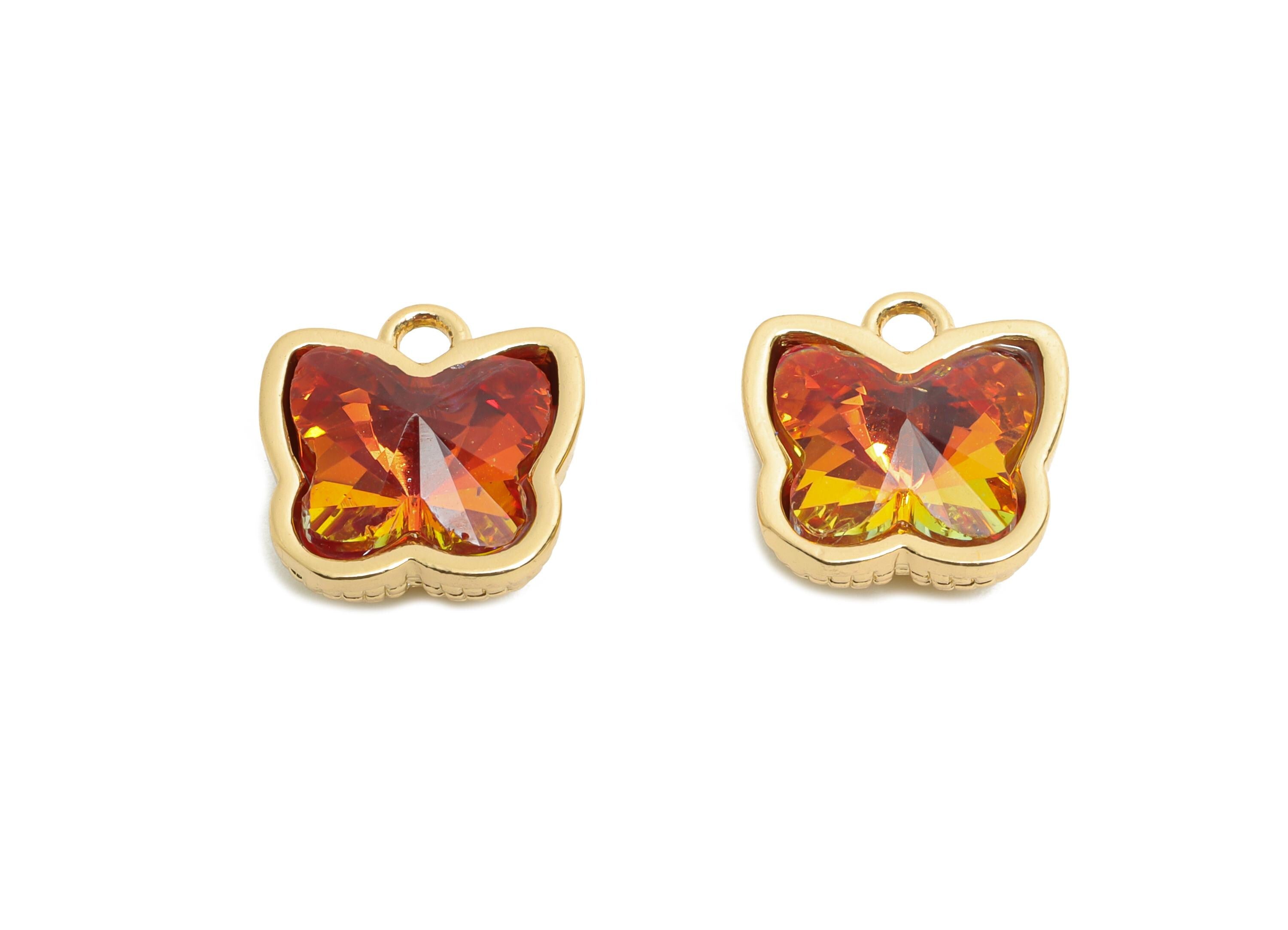 Butterfly Crystal Bracelet Charm - Brass Colorful Crystal Dual-Sided Necklace Pendant - Luxury Jewelry - KC Gold Plated - 13x12x7mm - GS1317 - DOMEDBAZAAR