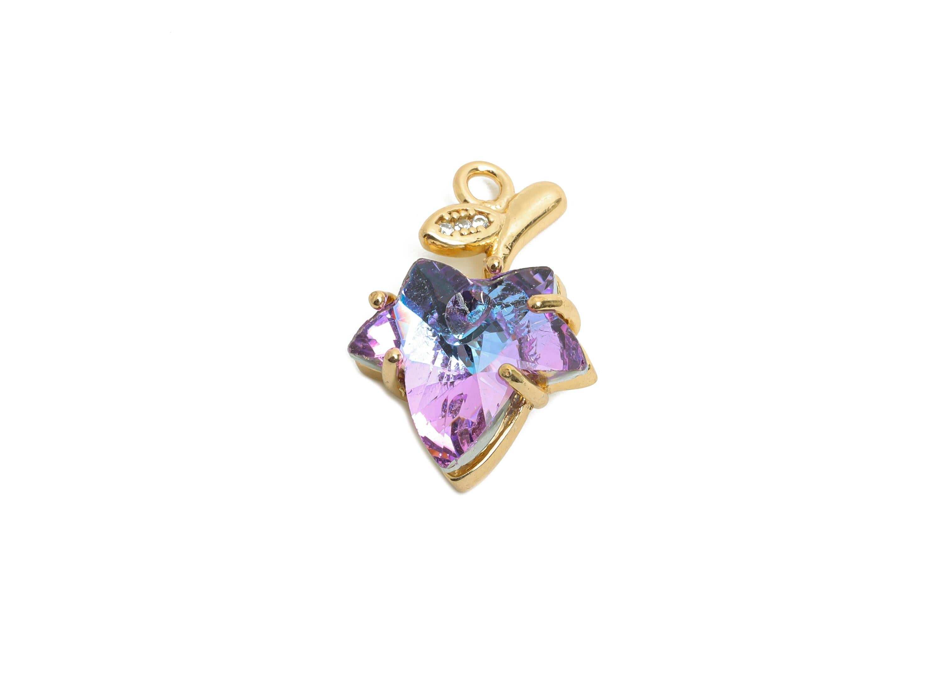 Maple Leaf Crystal Charms - Purple Crystal Zircon Leaf Necklace Pendant - Sparkling Jewelry - KC Gold Plated - 19.42x13.14x5.57mm - GS1181 - DOMEDBAZAAR