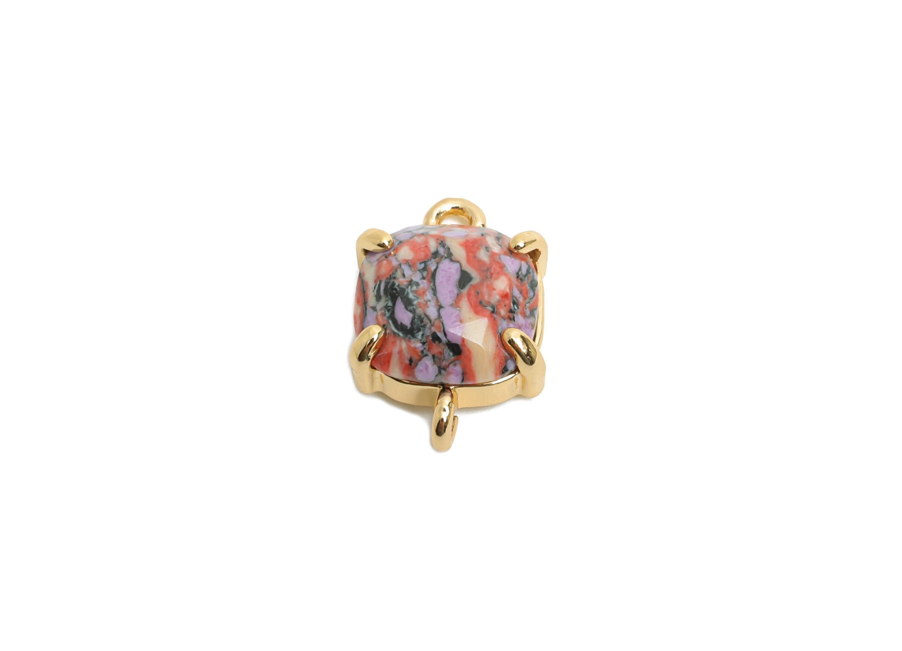 Square Glass Bracelet Connector - Brass Colorful Faceted Crystal Charm - Jewelry Component - KC Gold Tone Plated - 16.4x10x5.57mm - GS1241 - DOMEDBAZAAR