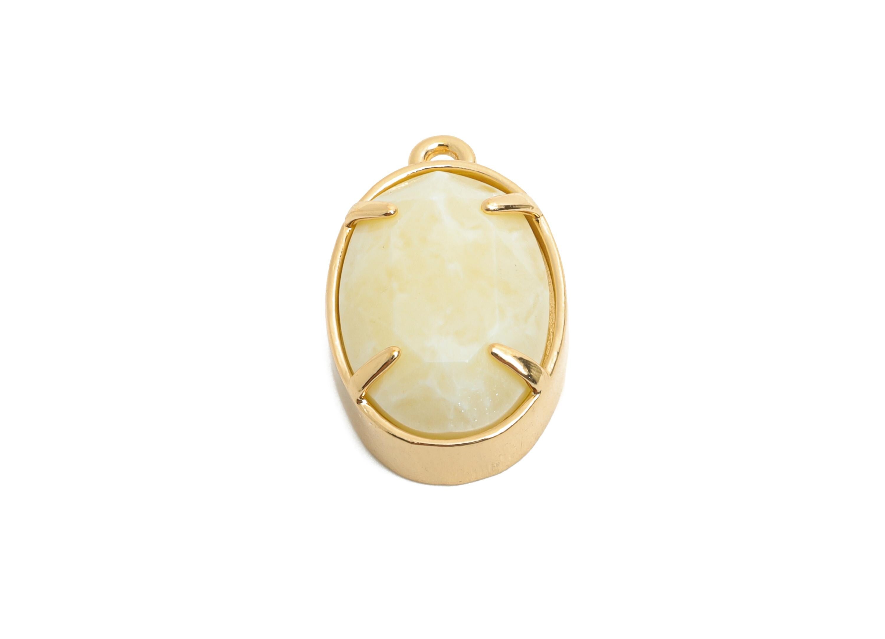 Oval Glass Gem Pendant - Faceted Glass Pendant for Necklace - Simple Crystal Jewelry - KC Gold Tone Plated Brass - 18.2x11.7x6mm - GS1308 - DOMEDBAZAAR