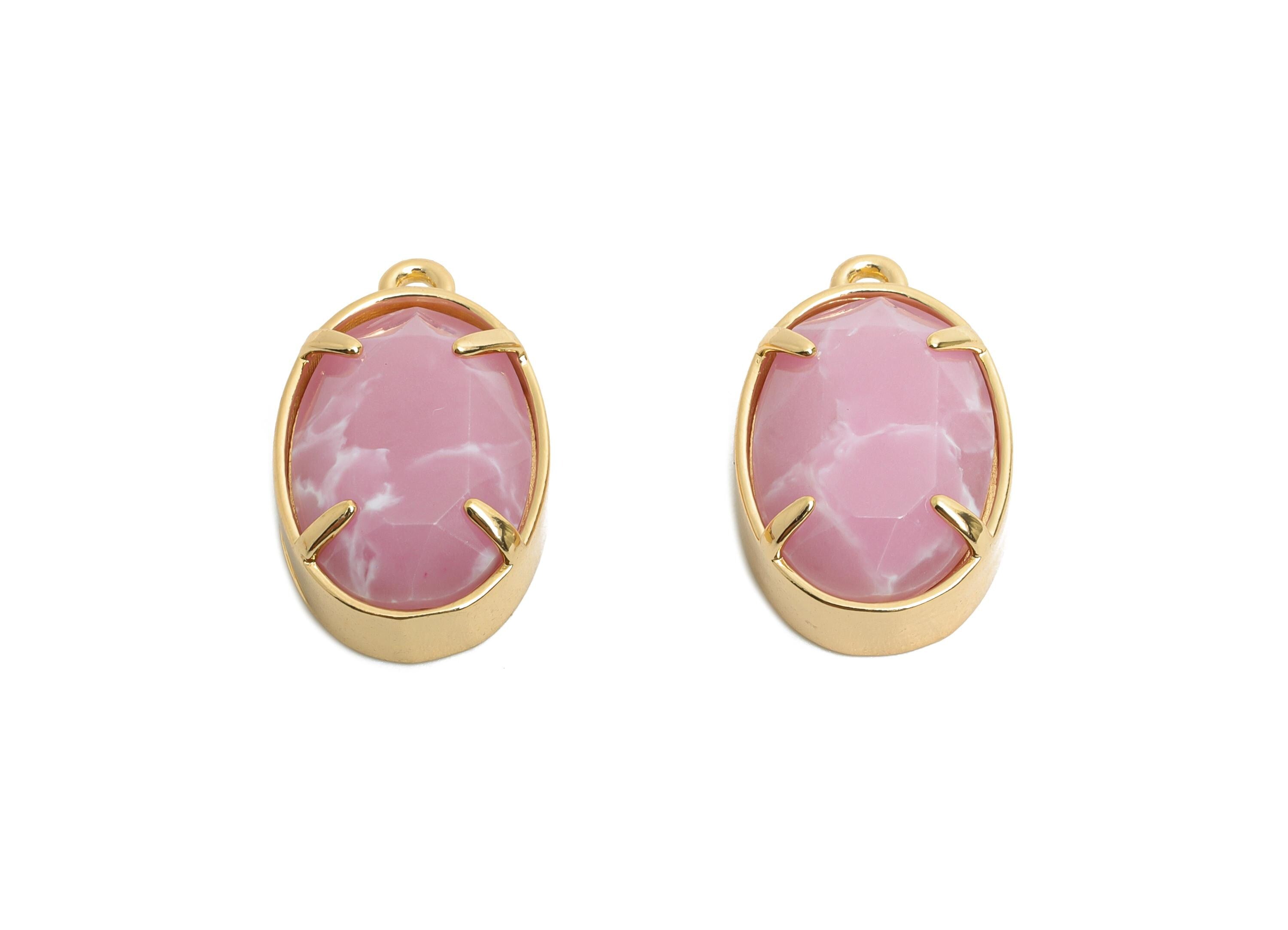 Pink Oval Glass Pendant - Faceted Glass Pendant for Necklace - Elegant Crystal Jewelry - KC Gold Tone Plated Brass - 18.2x11.7x6mm - GS1309 - DOMEDBAZAAR