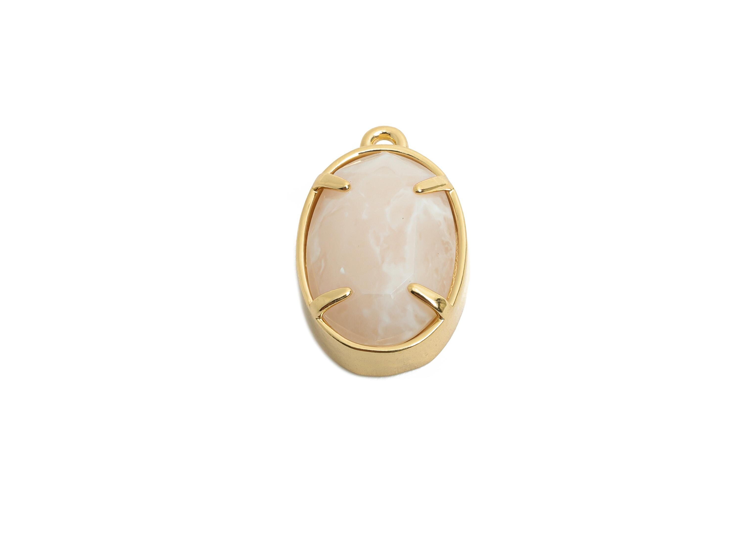 White Oval Glass Pendant - Faceted Glass Pendant for Necklace - Refined Crystal Jewelry - KC Gold Tone Plated Brass - 18x11.7x6mm - GS1310 - DOMEDBAZAAR