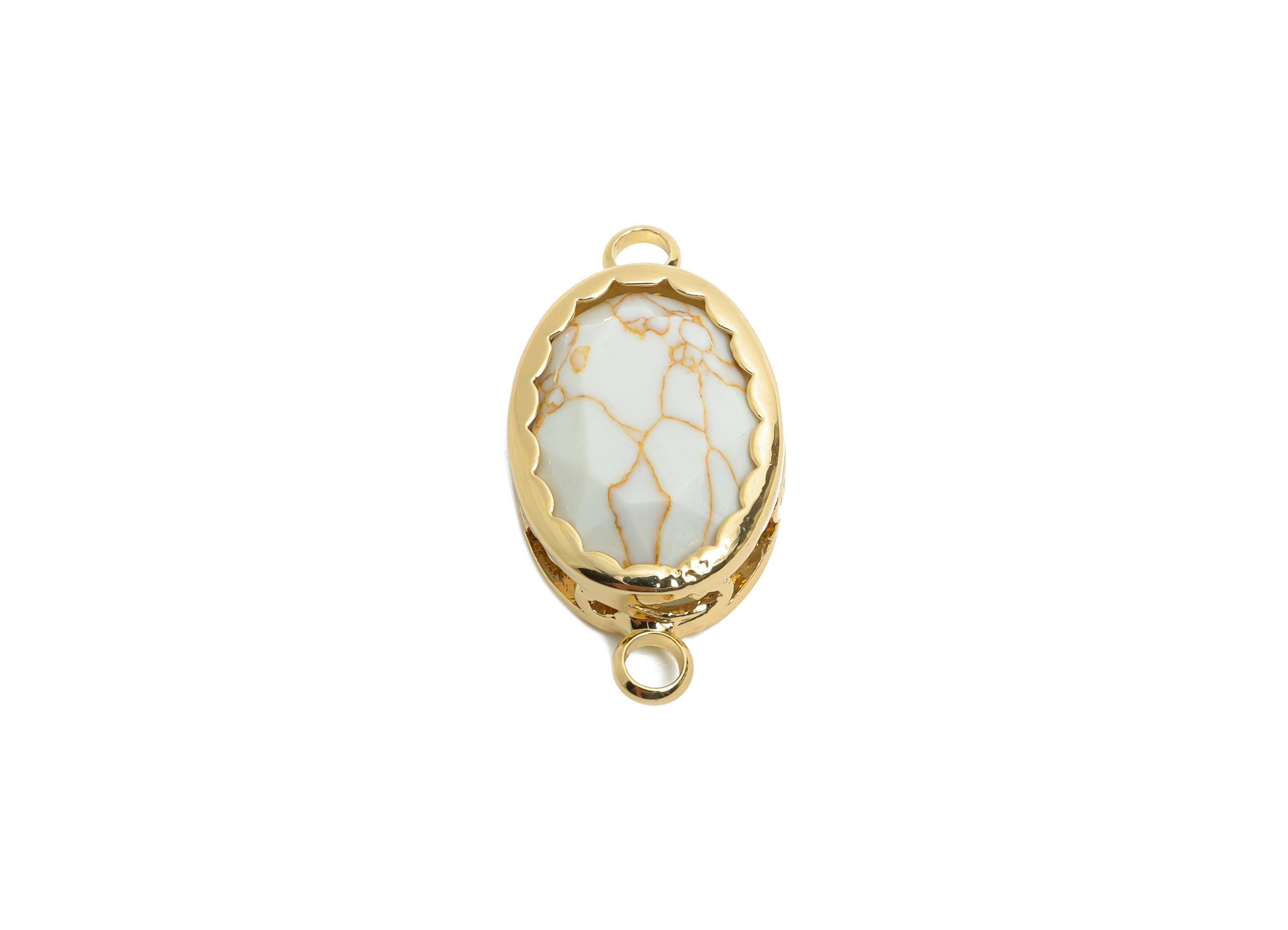 Brass Oval Glass Bracelet Connector - Elegant Faceted Glass Connector - Dainty Crystal Connector - KC Gold Tone Plated - 23x12x6mm - GS1260 - DOMEDBAZAAR