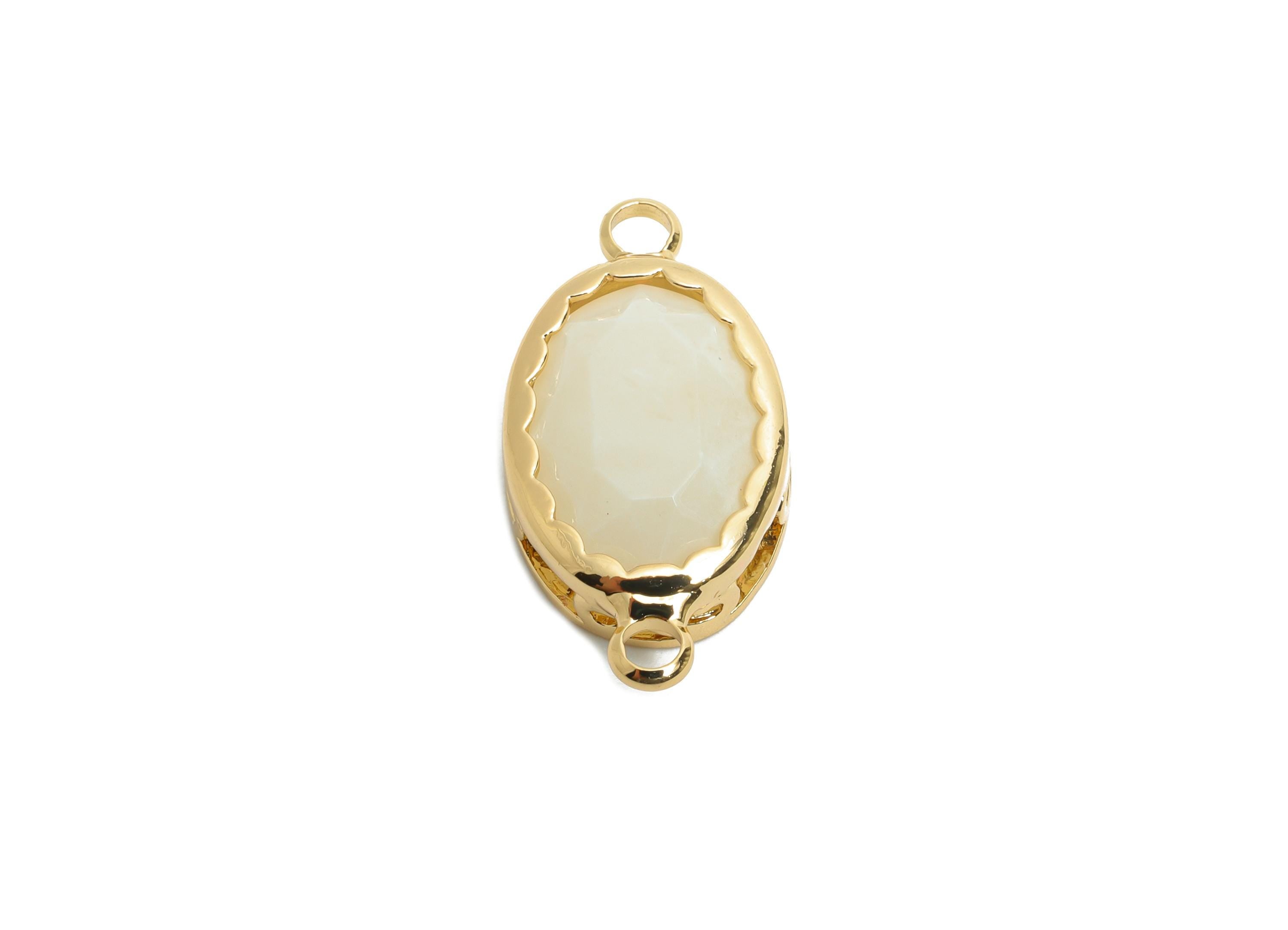 Brass Oval Glass Bracelet Connector - Elegant Faceted Glass Connector - Dainty Crystal Connector - KC Gold Tone Plated - 23x12x6mm - GS1257 - DOMEDBAZAAR