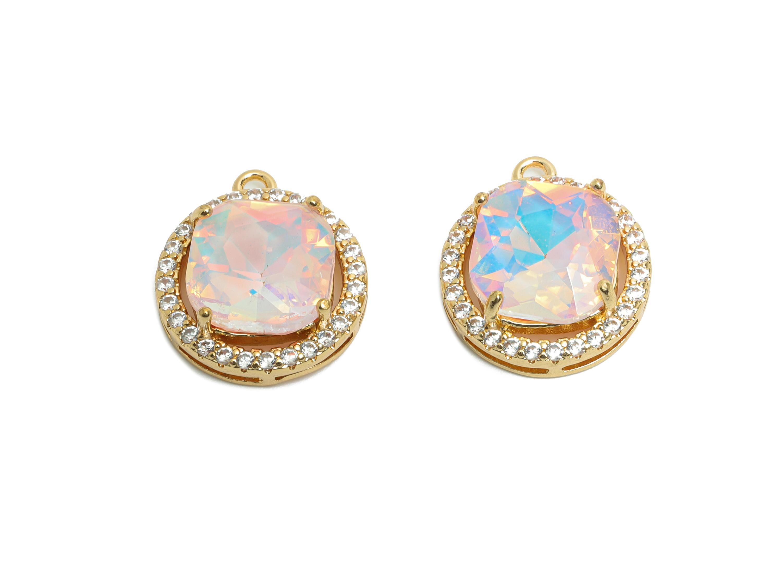 Sparkling Pink Crystal Charm - Luxury Crystal Necklace Pendant - Rhinestone Border Pendant - KC Gold Tone Plated - 17.27x15x6.78mm - GS1191 - DOMEDBAZAAR