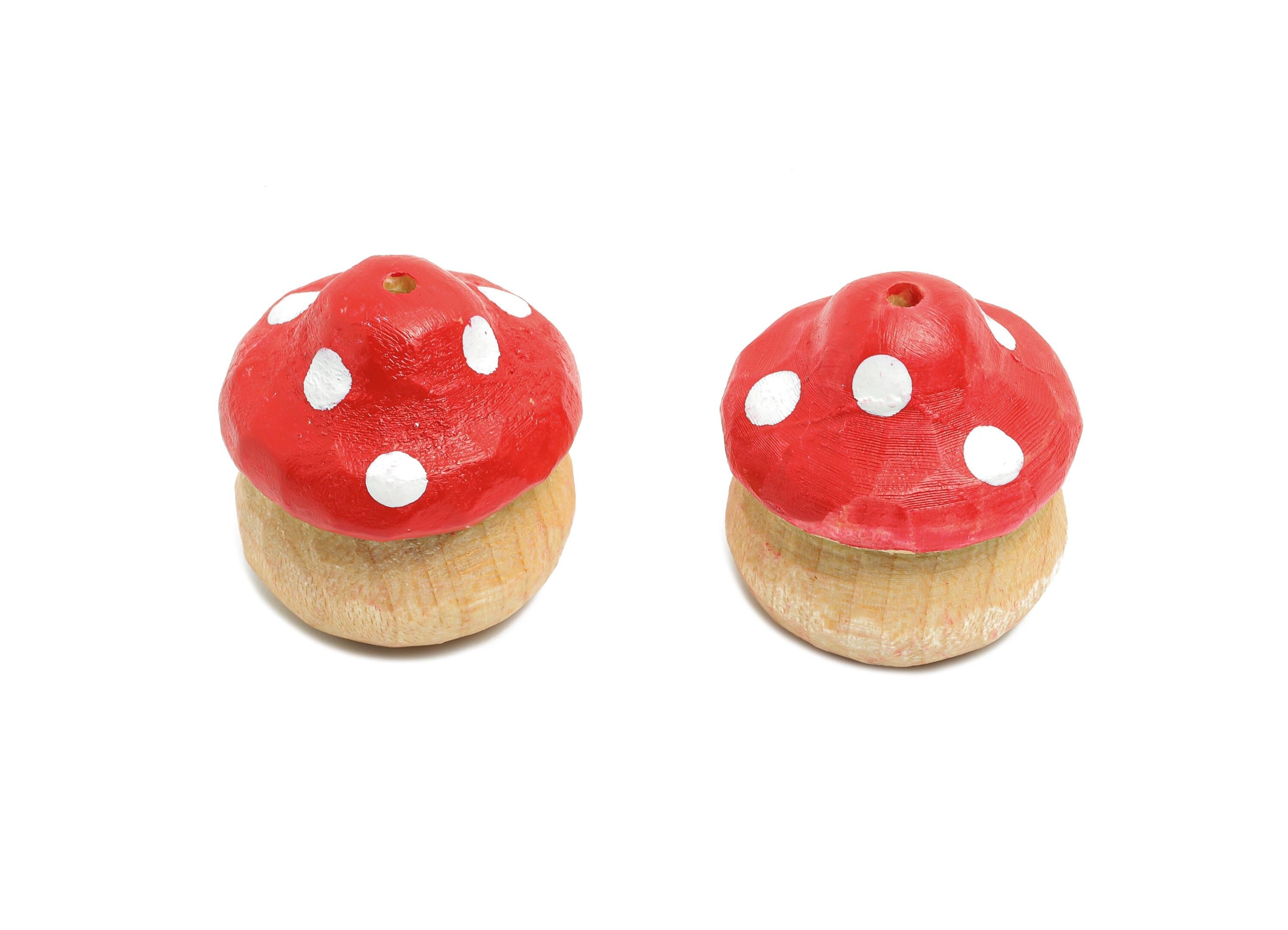 Linder Wood Mushroom Charm - Handcrafted Mushroom Beads - DIY Jewelry Wood Mushroom Supplies - Artisan Mushroom Bead - 23x21x20mm - BB1337 - DOMEDBAZAAR