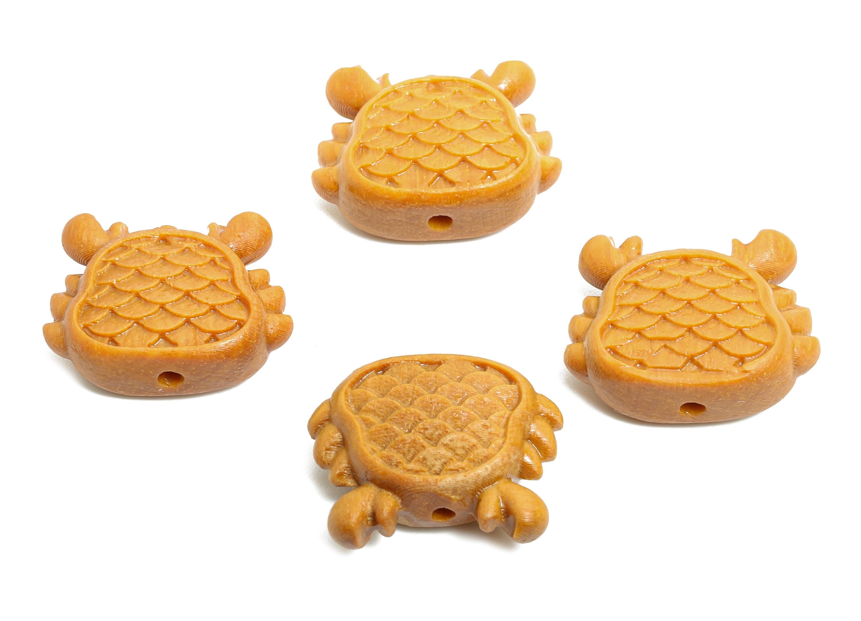 Sandal Wood Crab Beads - Handcrafted Textured Crab Beads - DIY Jewelry Wood Supplies For Bracelet - Artisan Wood Bead - 16.7x21x8mm - BB1328 - DOMEDBAZAAR