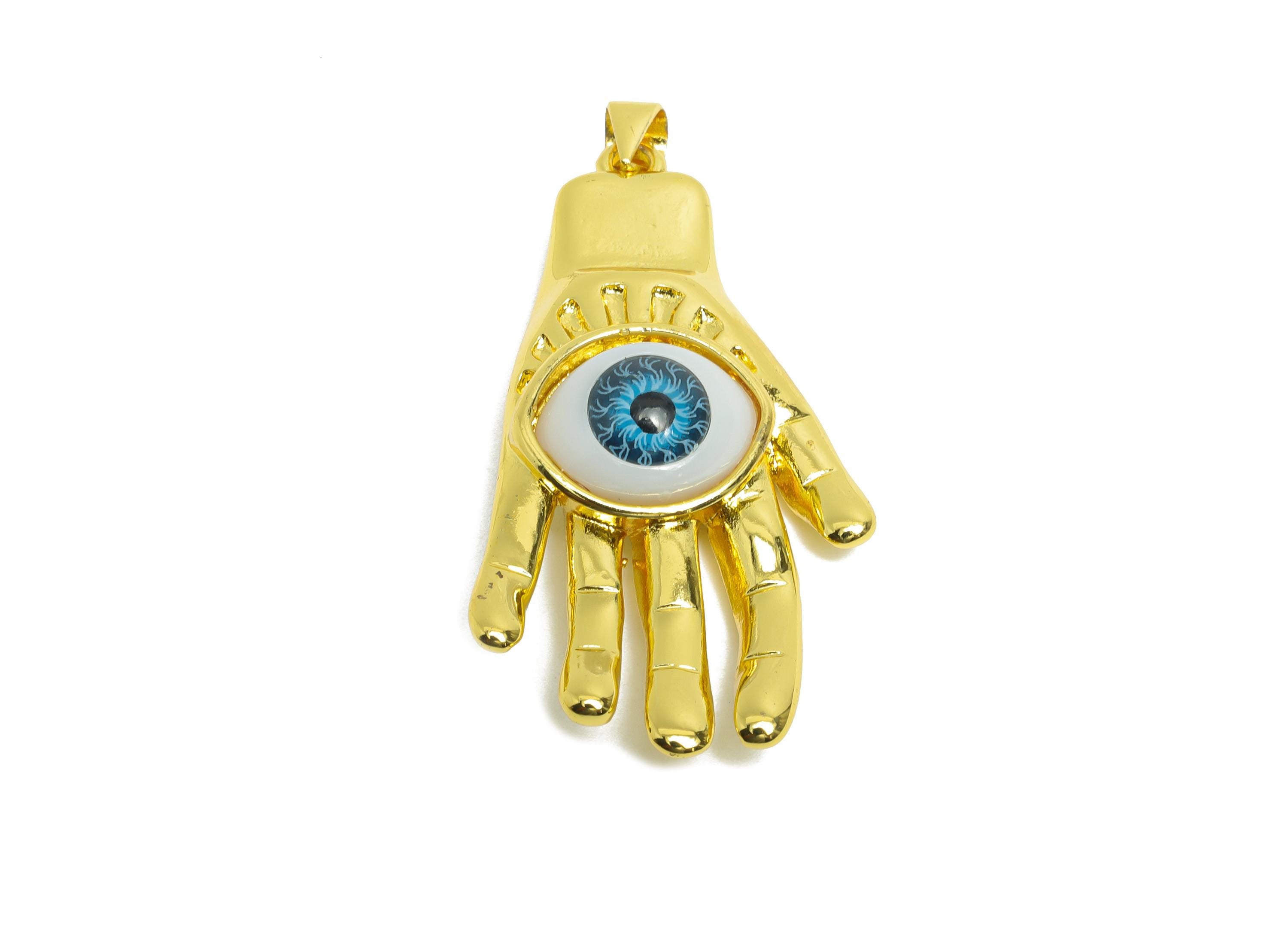 Brass Hamse Pendant - Acrylic Evil Eye Pendant for Necklace - Modern Gold Jewelry - 18K Real Gold Plated Brass - 42.84x21.84x9.90mm -RGP9739 - DOMEDBAZAAR