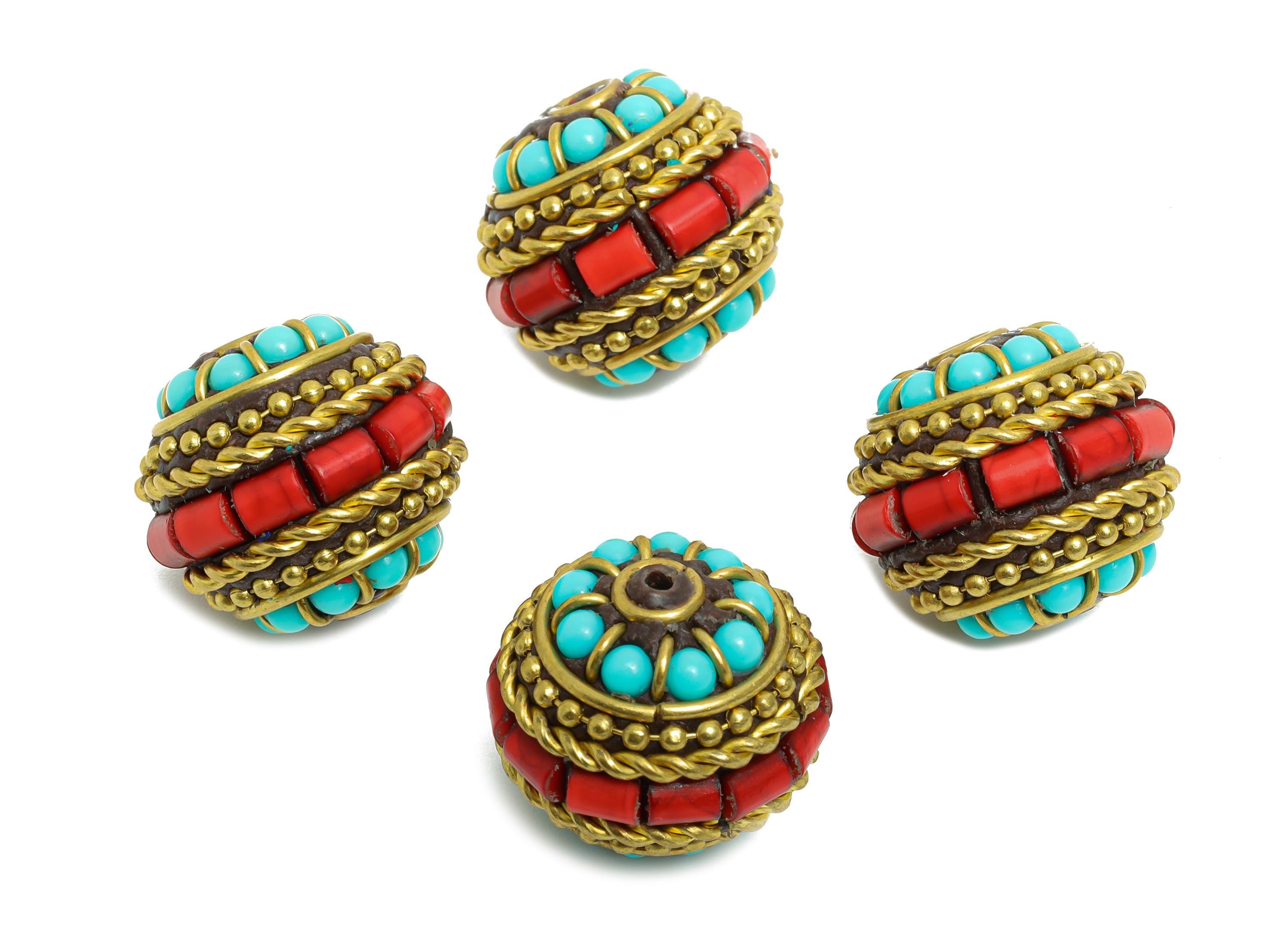 Brass Colorful Bohemian Beads - Nepalese/Tibetan Round Bead - Ball Handmade Bead Jewelry  - Bracelet Bead - 17x19x20mm - RGP9870 - DOMEDBAZAAR