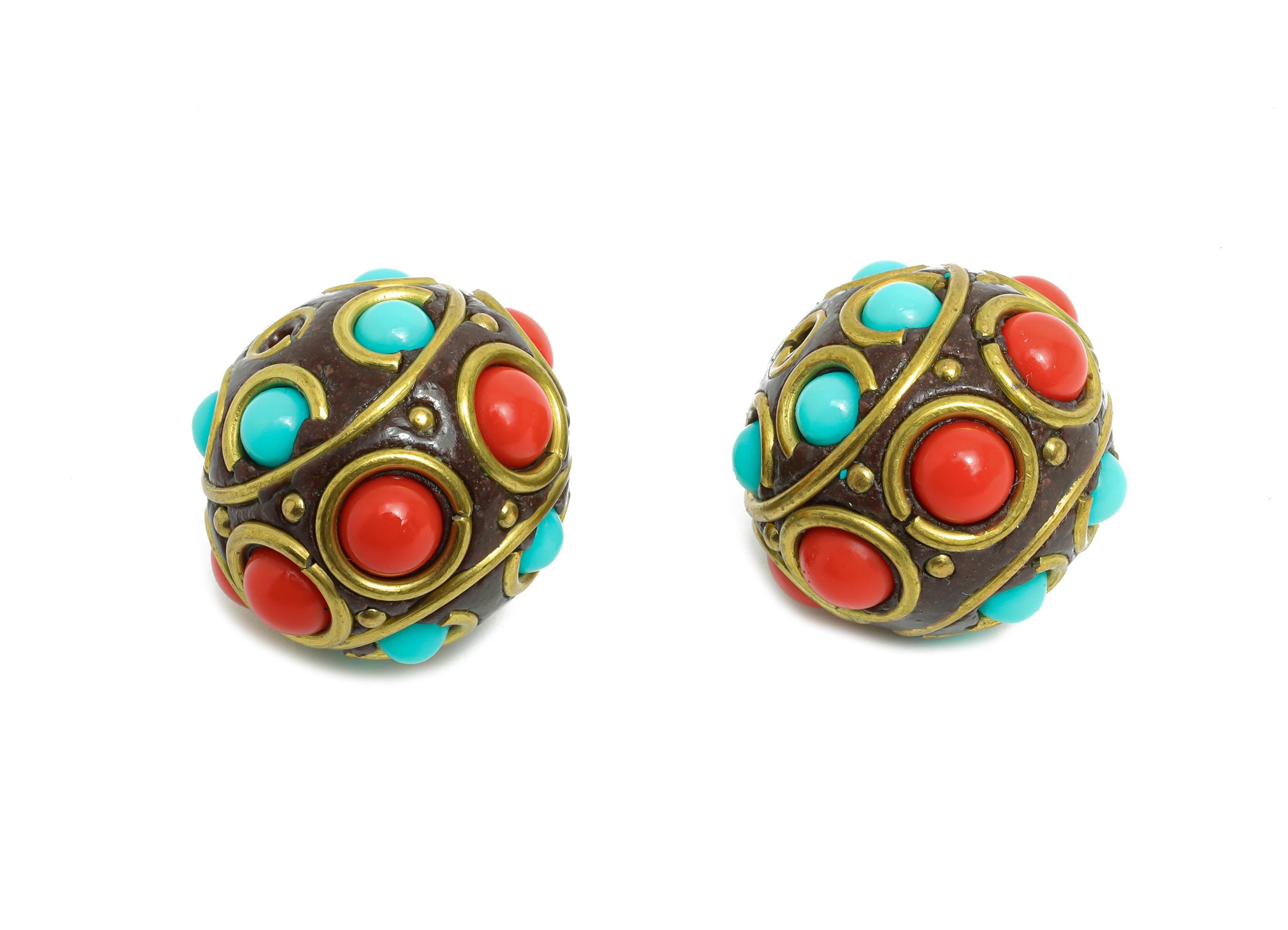 Brass Colorful Bohemian Beads - Nepalese/Tibetan Round Bracelet Bead  - Ball Handmade Bead - Artisan Craft Beads - 17x18x18mm - RGP9871 - DOMEDBAZAAR