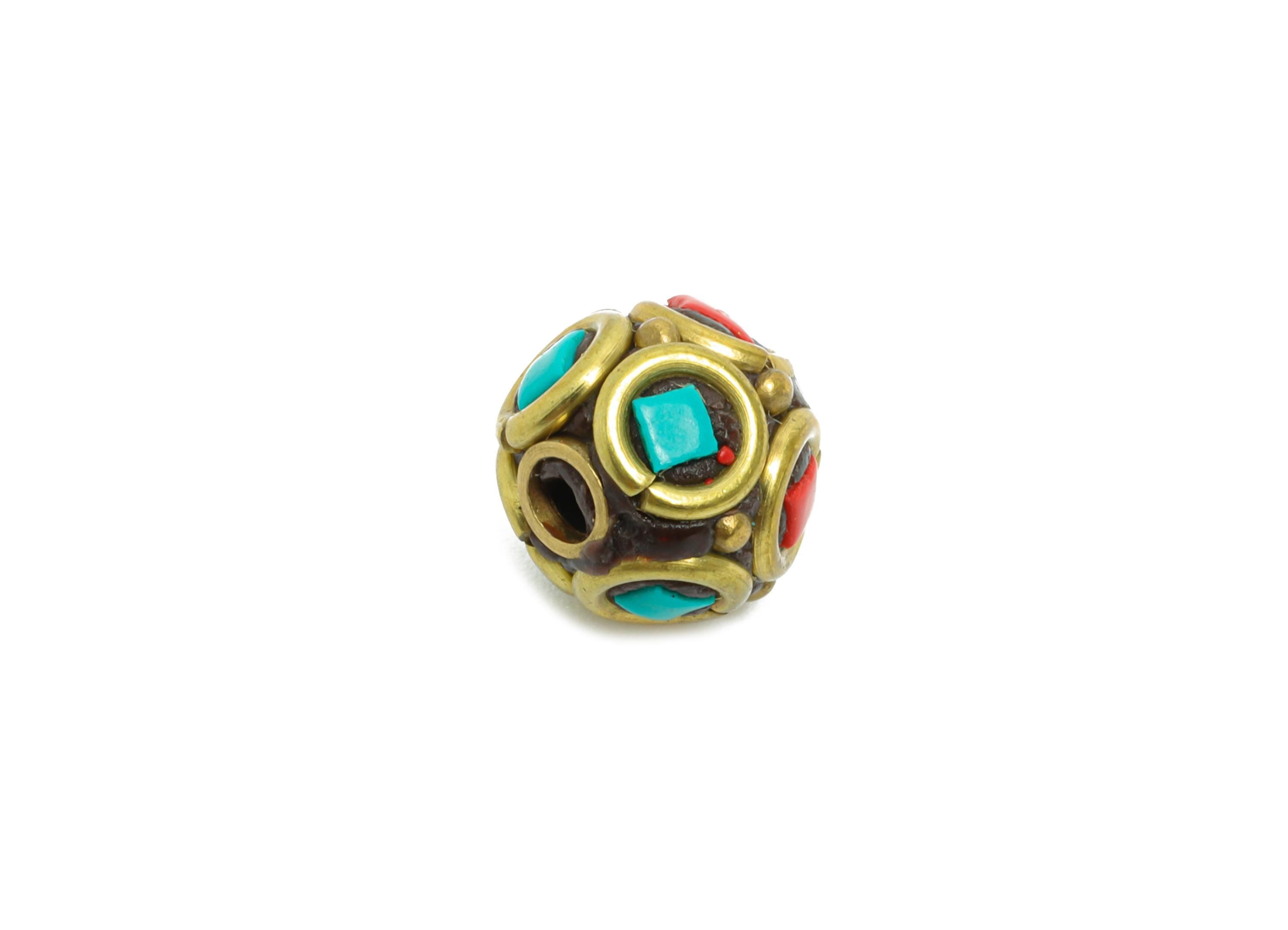 Brass Colorful Bohemian Beads - Nepalese/Tibetan Space Round Craft Bead - Ball Handmade Pattern Bracelet bead - 8.94x9x9.62mm- RGP9875 - DOMEDBAZAAR