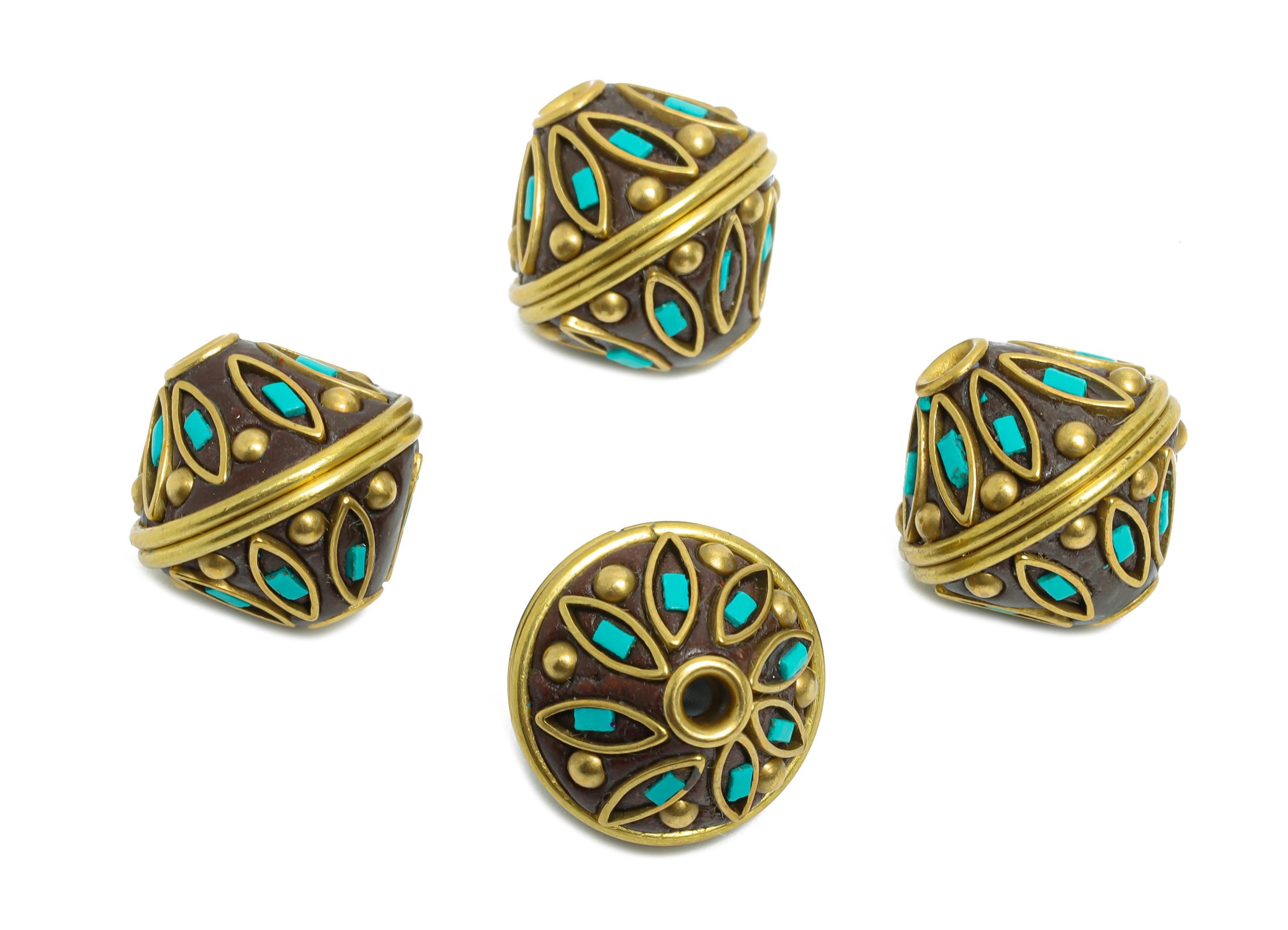 Marquise Craft Beads - Nepalese/Tibetan Space Craft Bead - Bohemian Bracelet Bead - Vintage Artisan Handcrafted - 14x15x15mm - RGP9877 - DOMEDBAZAAR