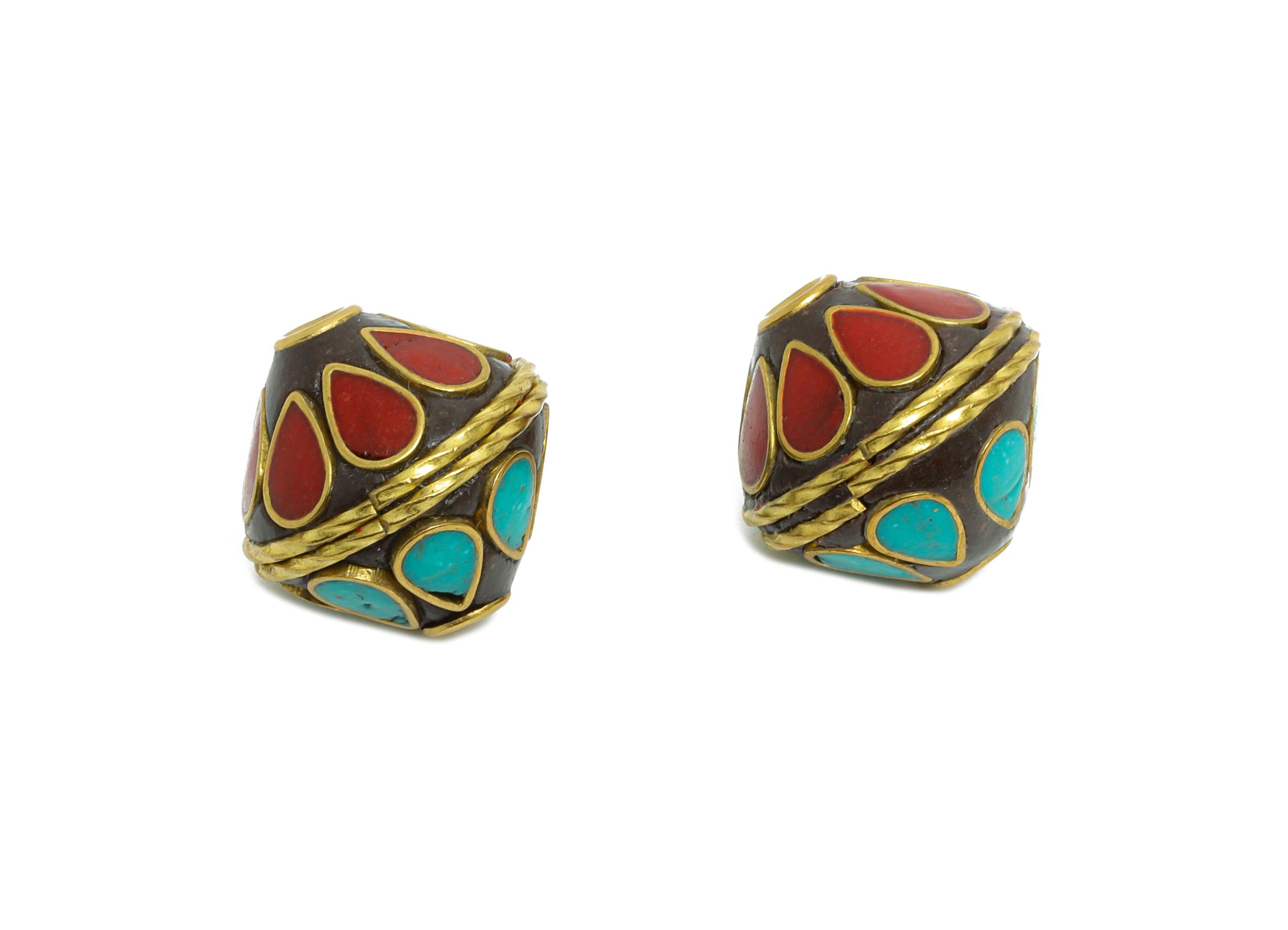 Teardrop Craft Beads - Nepalese/Tibetan Space Craft Bead - Bohemian Bracelet Bead - Vintage Artisan Handcrafted - 14x15x15mm - RGP9879 - DOMEDBAZAAR