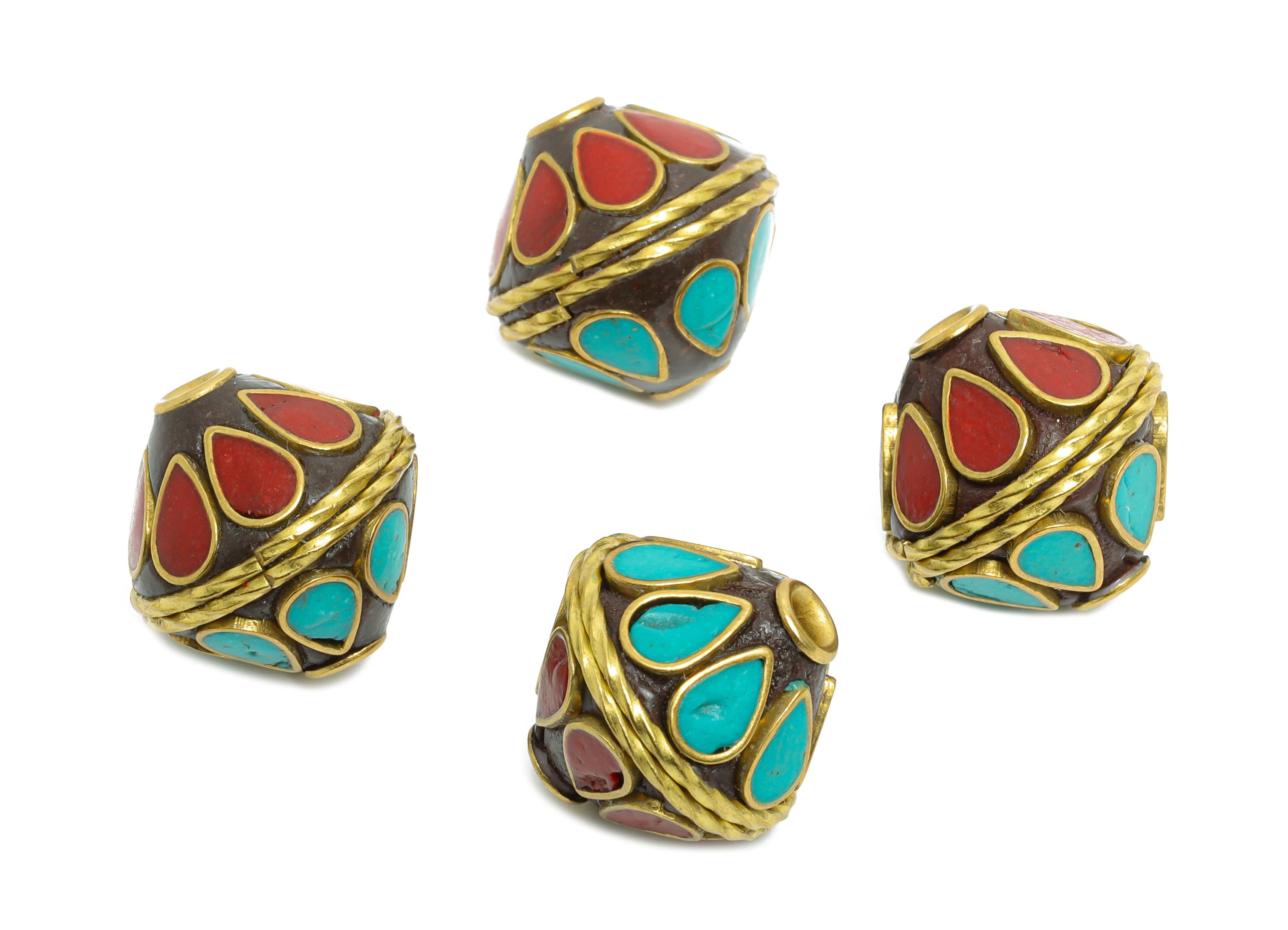 Teardrop Craft Beads - Nepalese/Tibetan Space Craft Bead - Bohemian Bracelet Bead - Vintage Artisan Handcrafted - 14x15x15mm - RGP9879 - DOMEDBAZAAR