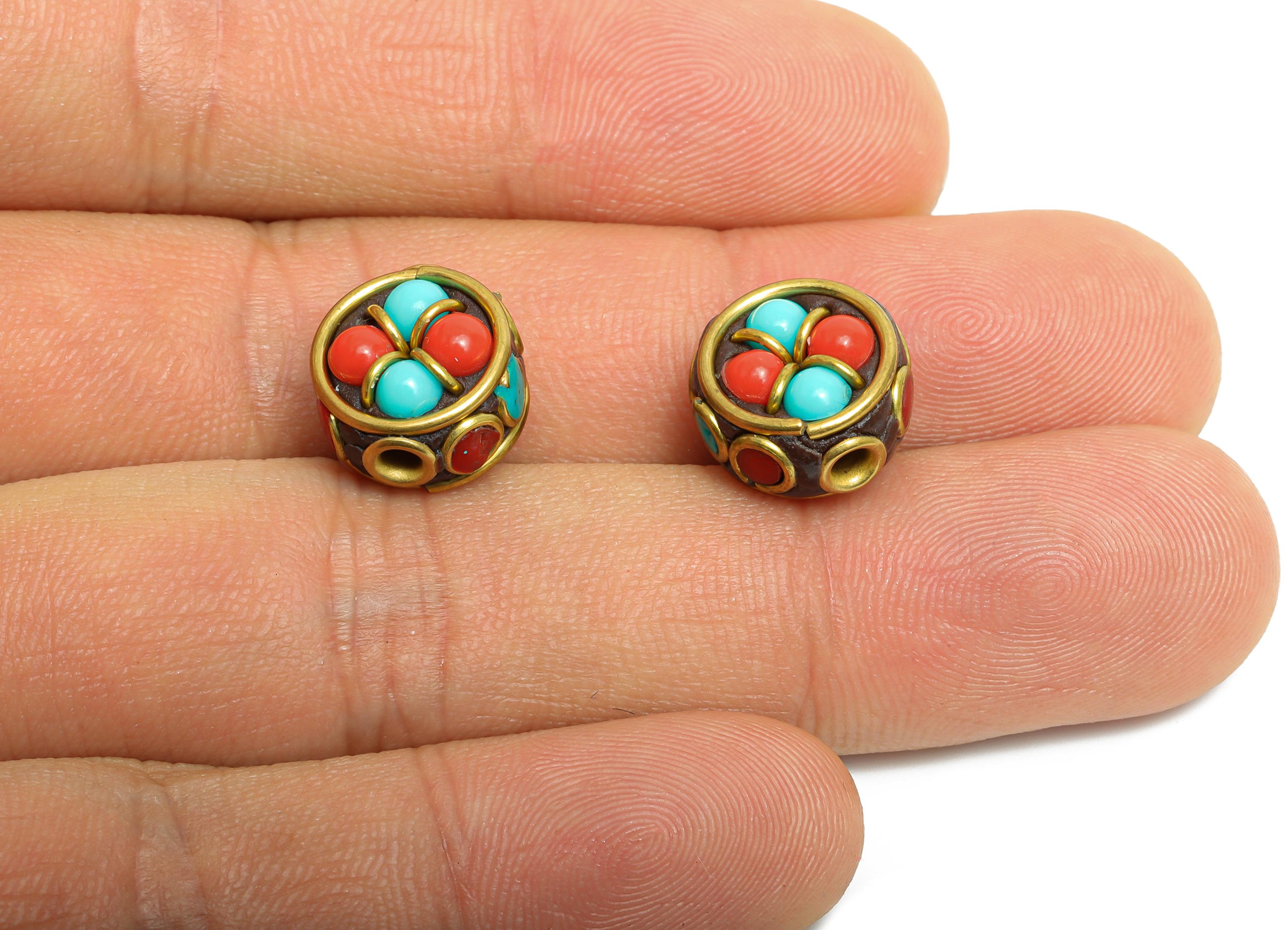 Bohemian Craft Bead - Nepalese/Tibetan Space Craft Bead - Brass Bracelet Bead - Vintage Artisan For Bracelet - 13x13x8mm - RGP9876 - DOMEDBAZAAR