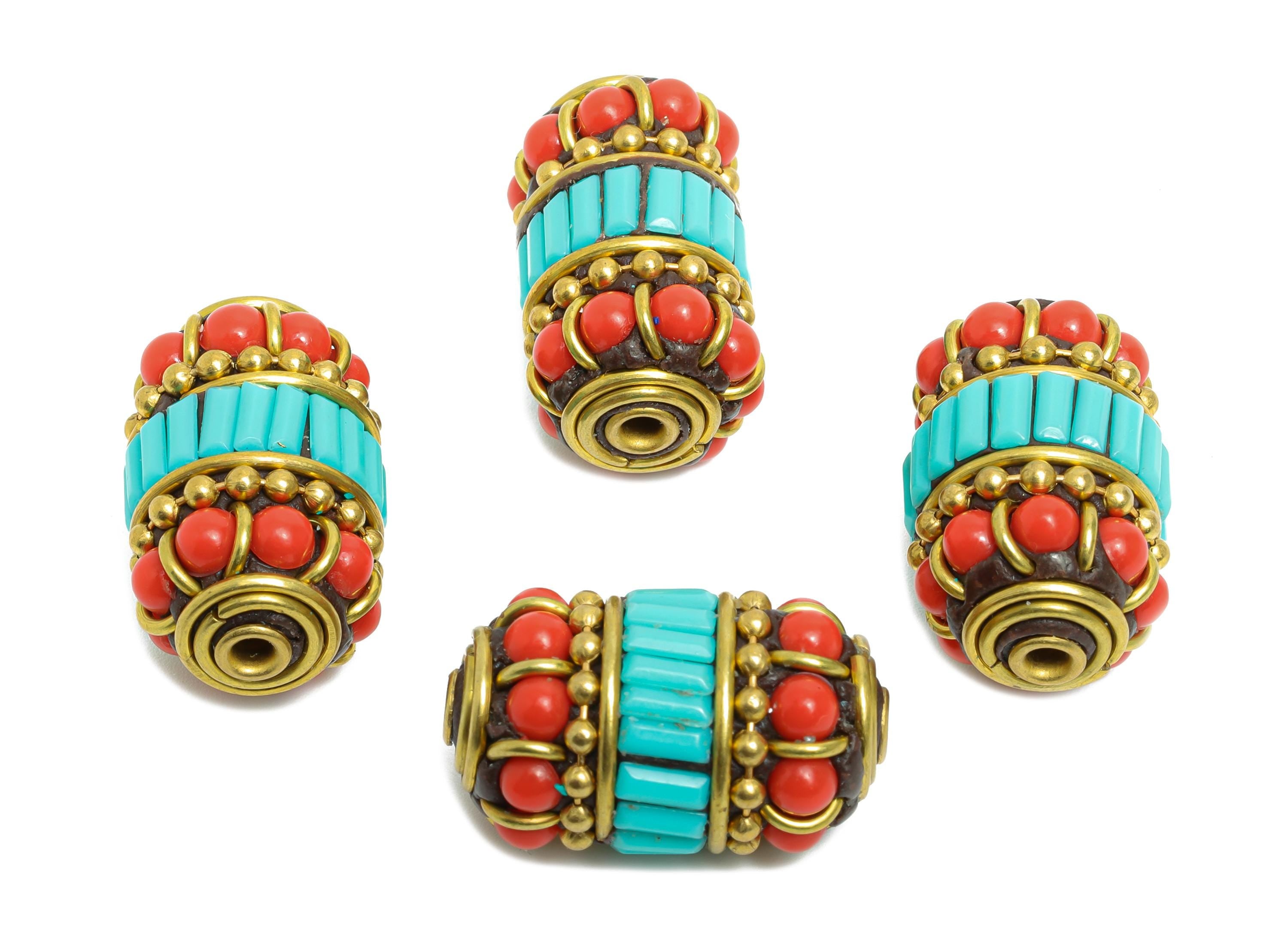 Bohemian Craft Bead - Nepalese/Tibetan Space Handmade Bead - Ancient Art Brass - Vintage Artisan -Bracelet Bead - 23.4x13x13mm - RGP9881 - DOMEDBAZAAR