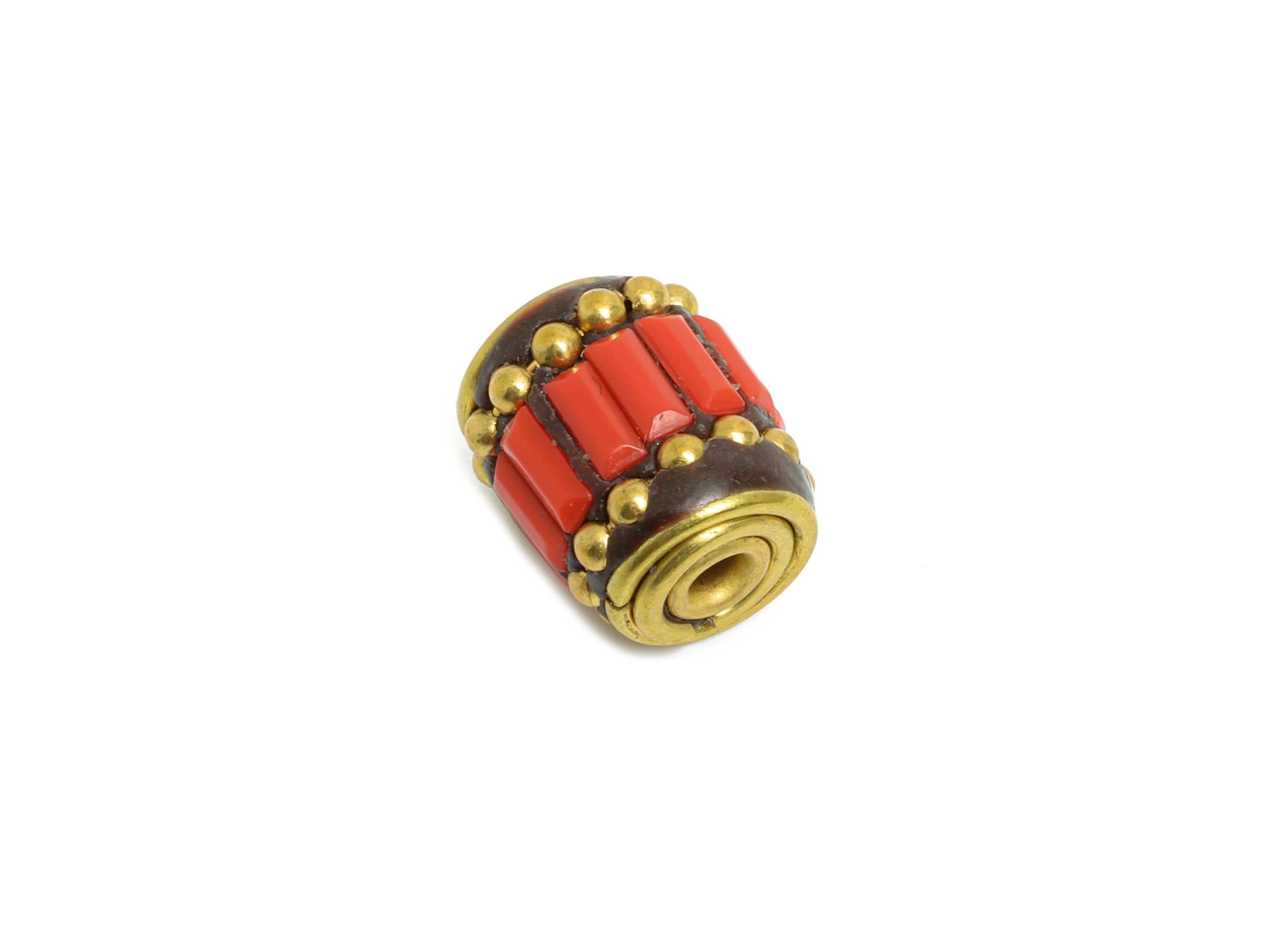 Bohemian Craft Bead - Brass Colorful DIY Space Craft Bead - Ancient Art Brass - Vintage Artisan For Bracelet Bead - 13x10x9mm-RGP9885 - DOMEDBAZAAR