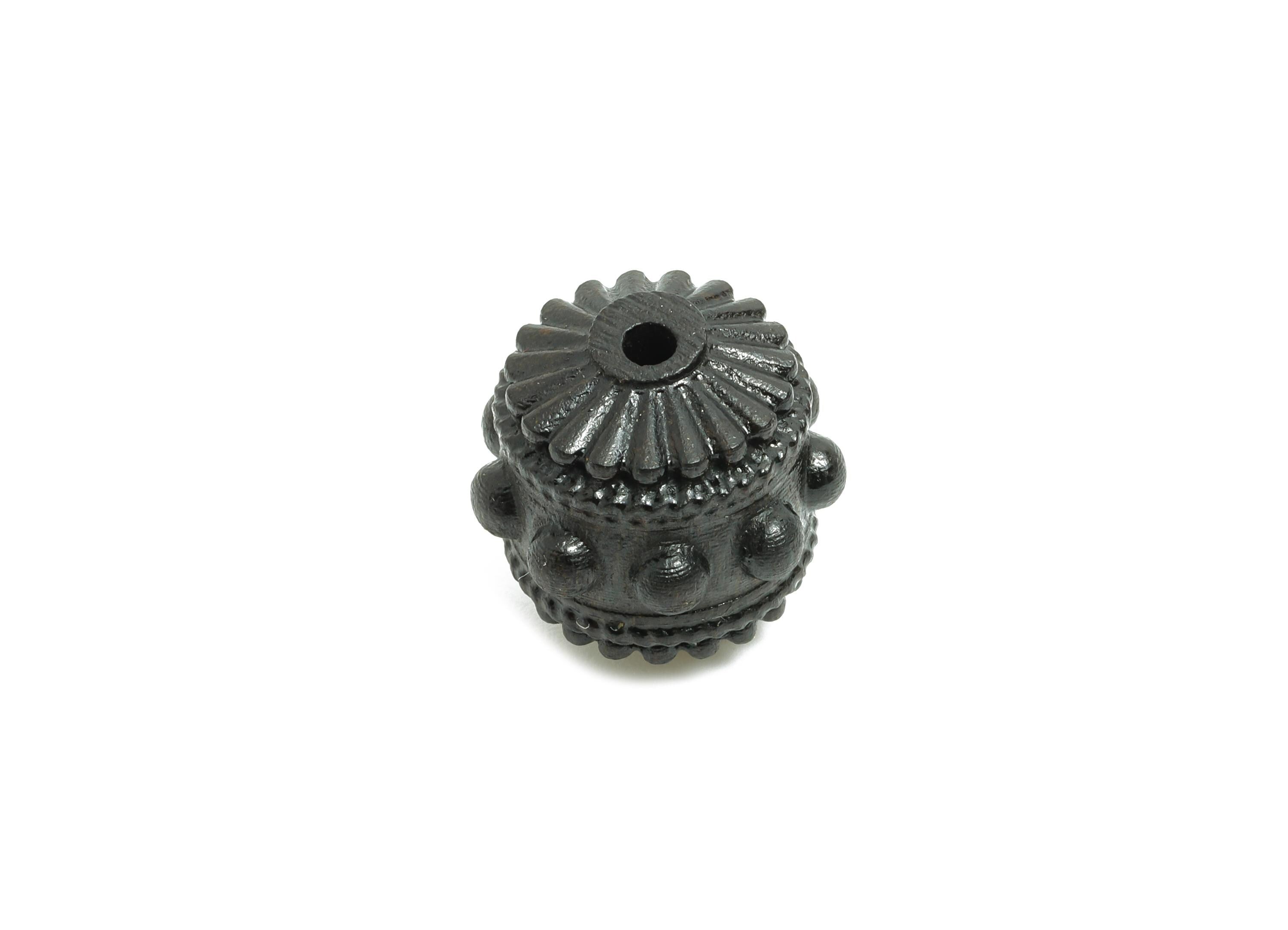 Black Wood Textured Bead - Handcrafted Space Bead - Jewelry Rustic Wooden Spacers - Handmade Wooden Beads for Bracelet - 14x14x14mm - BB1323 - DOMEDBAZAAR