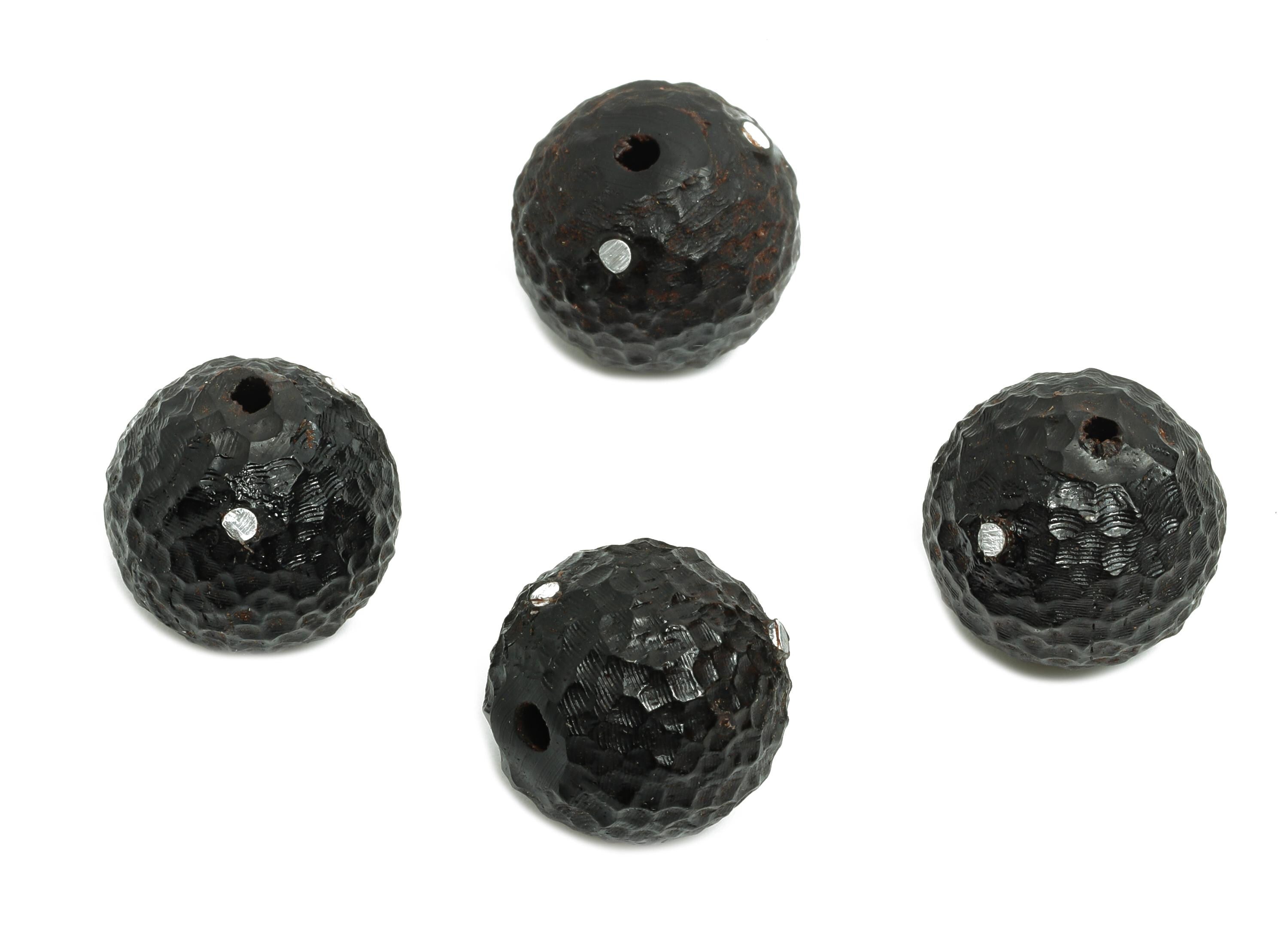 Black Wood Round Beads - Handcrafted Textured Beads - DIY Jewelry Natural Wood Supplies For Bracelet - Artisan Wood Bead - 12x12x12mm-BB1322 - DOMEDBAZAAR
