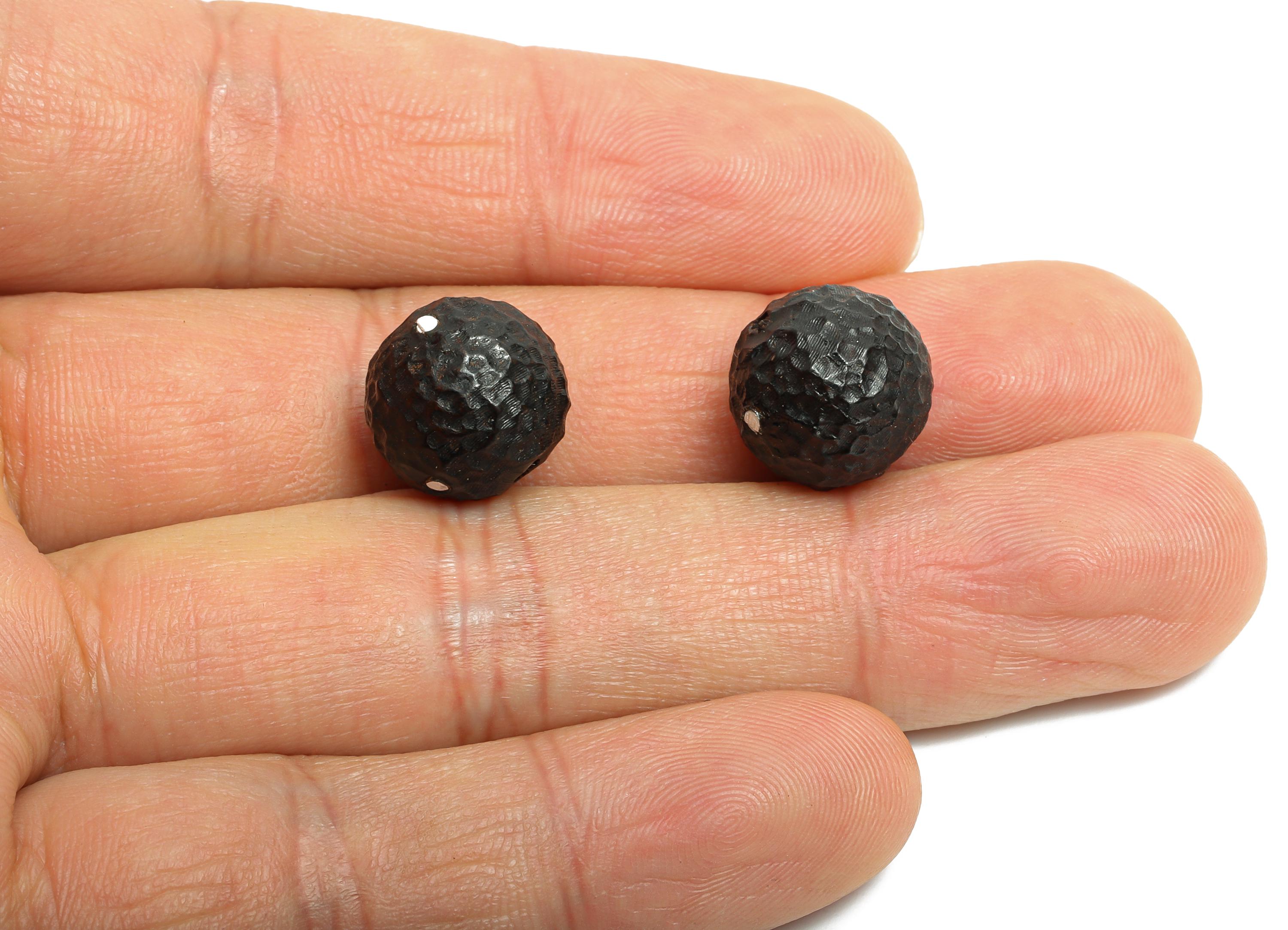 Black Wood Round Beads - Handcrafted Textured Beads - DIY Jewelry Natural Wood Supplies For Bracelet - Artisan Wood Bead - 12x12x12mm-BB1322 - DOMEDBAZAAR