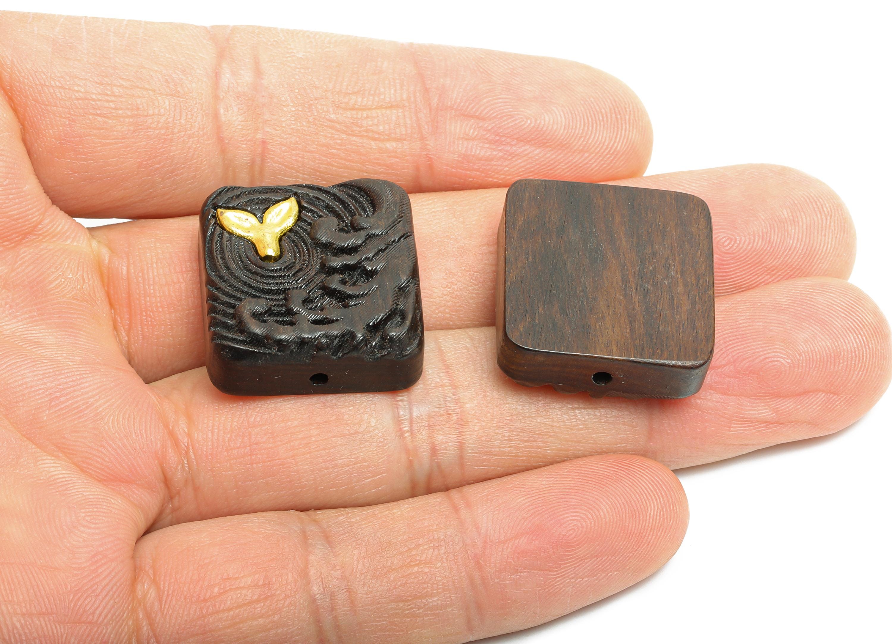 Artisan Crafted Whale Tail Bead - Black Wood Marine Charm - Wood Ocean-Themed Bead - Handmade Wooden Beads for Bracelet - 22x21x8mm - BB1314 - DOMEDBAZAAR