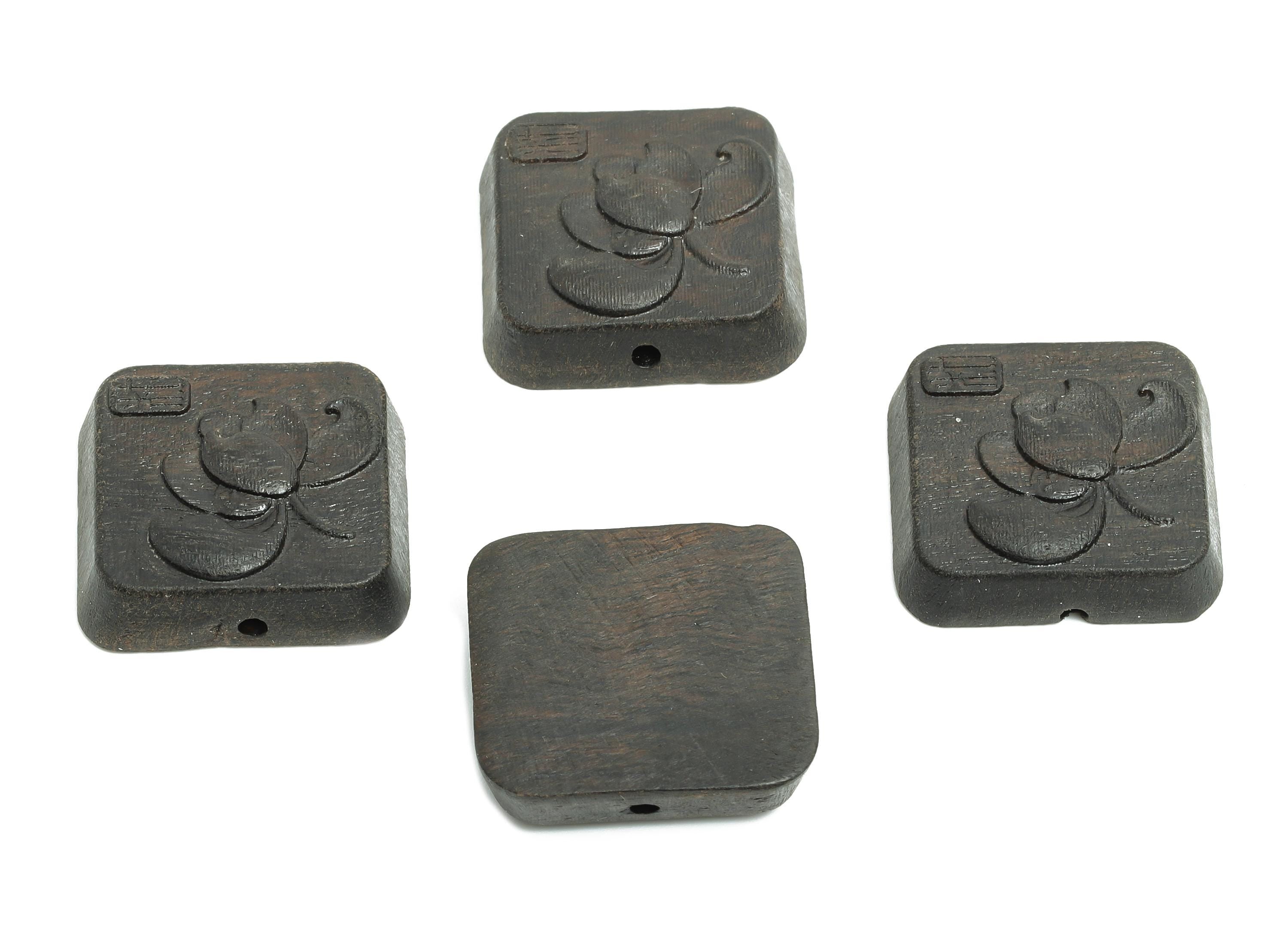 Black Wood Lotus Bead - Handcrafted Square Lotus Bead - DIY Jewelry Natural Wood Supplies For Bracelet - Artisan Wood - 21x22x6mm - BB1317 - DOMEDBAZAAR