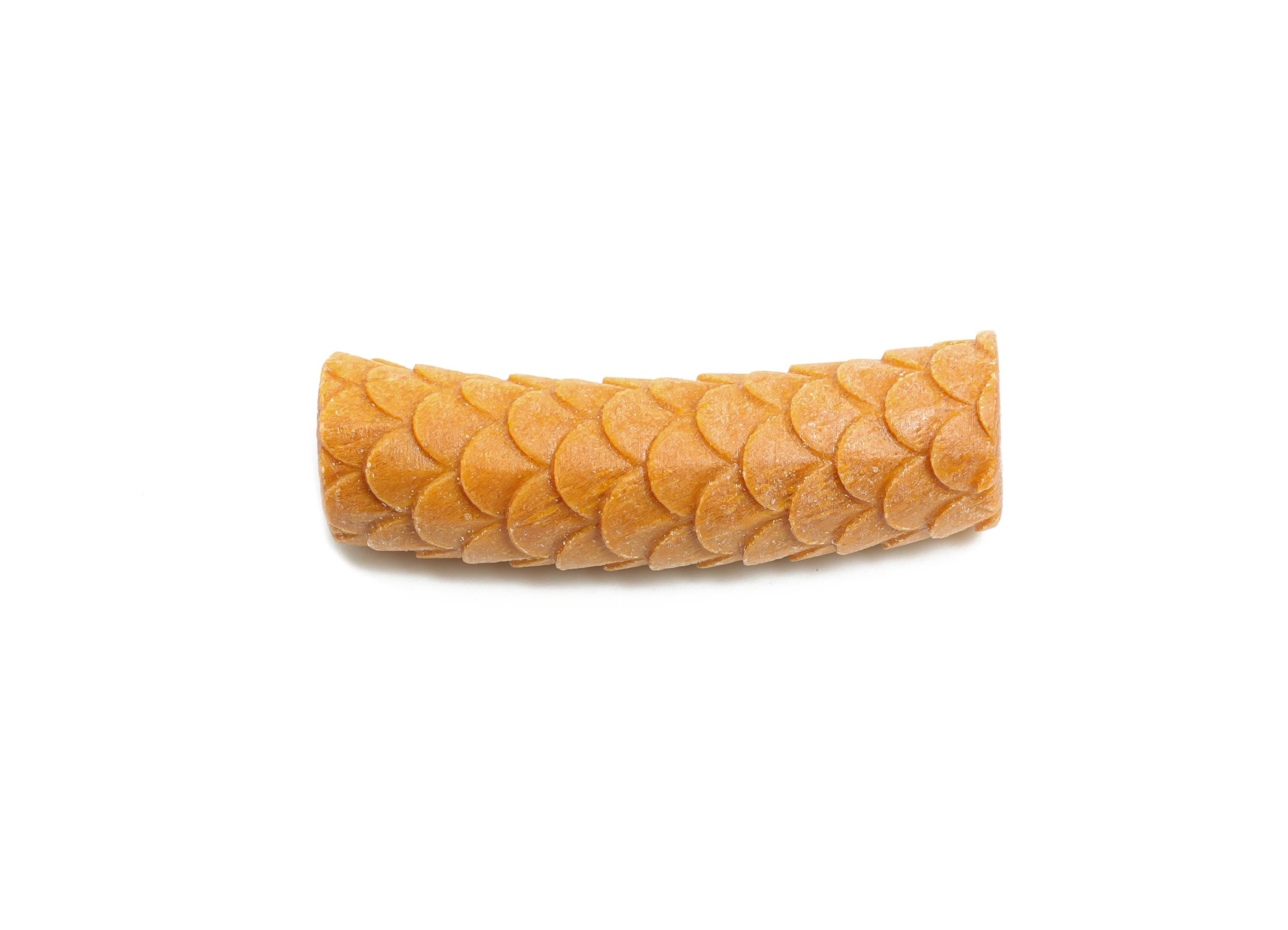 Carved Fish Scale Bead - Sandol Wood Textured Bead - Handcrafted Scale Cylindrical Bead - Scale Motif Wooden Tube Bead - 35x11x10mm - BB1326 - DOMEDBAZAAR