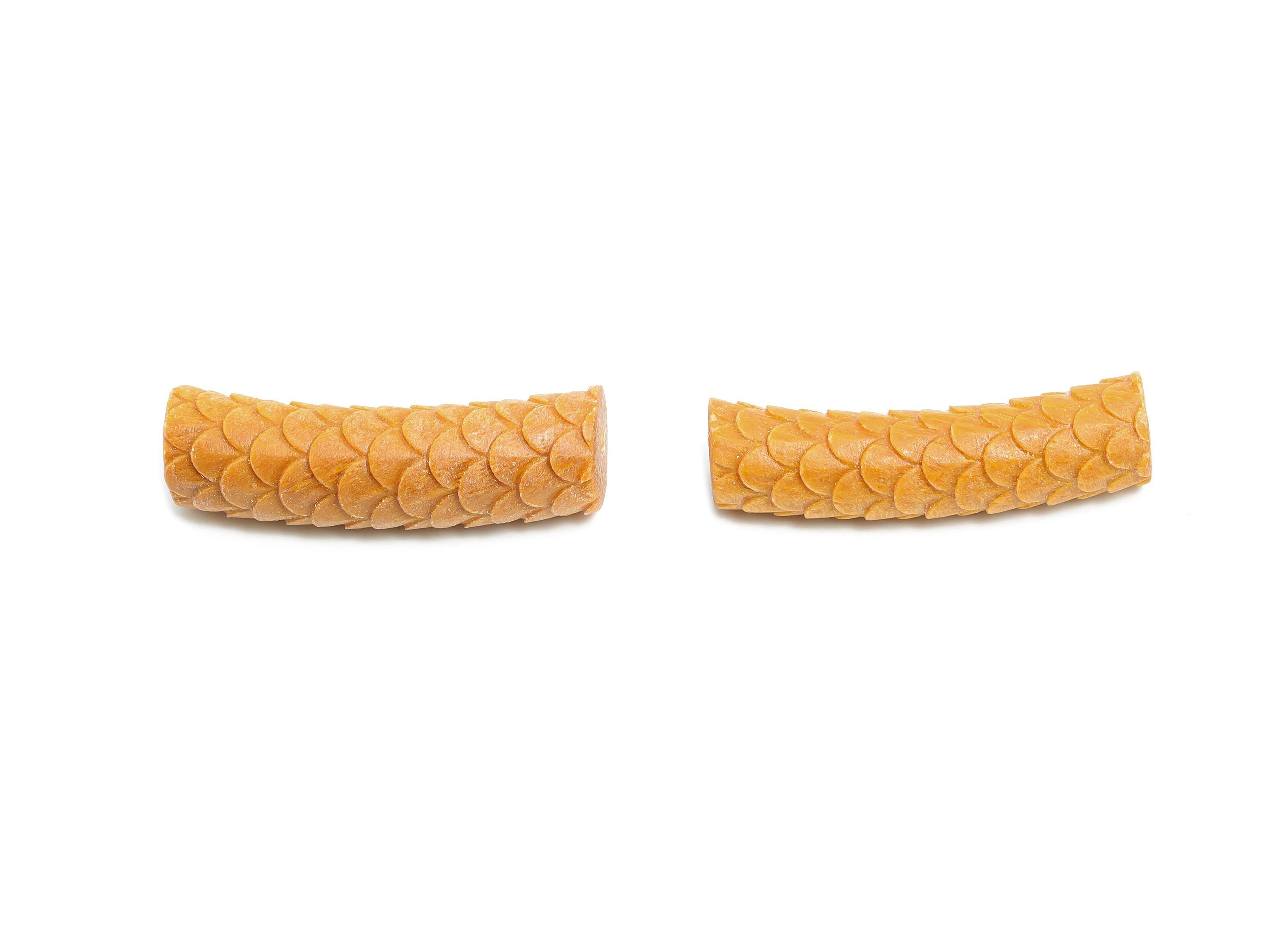 Carved Fish Scale Bead - Sandol Wood Textured Bead - Handcrafted Scale Cylindrical Bead - Scale Motif Wooden Tube Bead - 35x11x10mm - BB1326 - DOMEDBAZAAR