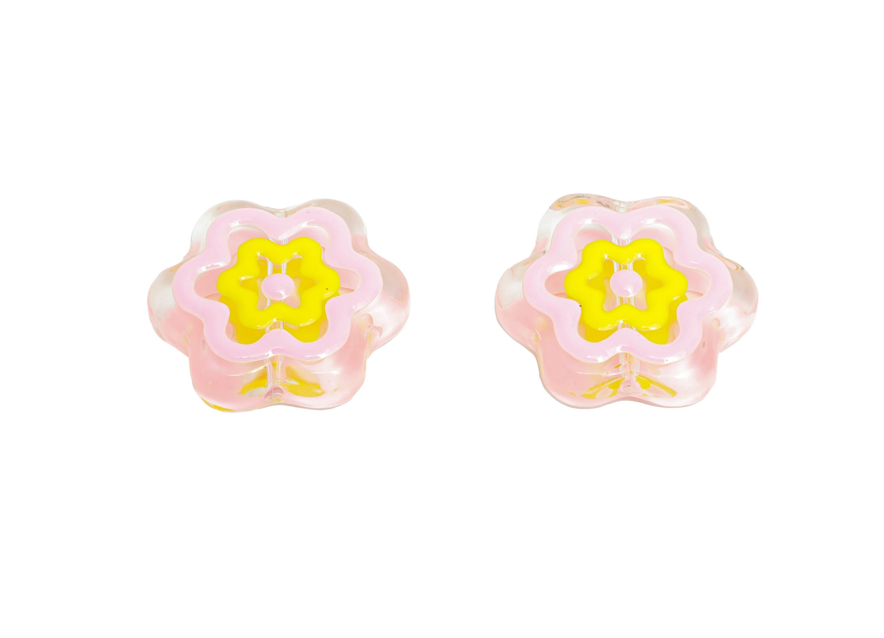 Handmade Glass Flower Bead - Enamel Flower Bracelet Bead - Transparent Glass Bead for Necklace - Jewelry Making - 19.63x18x5.43mm - GS1330 - DOMEDBAZAAR