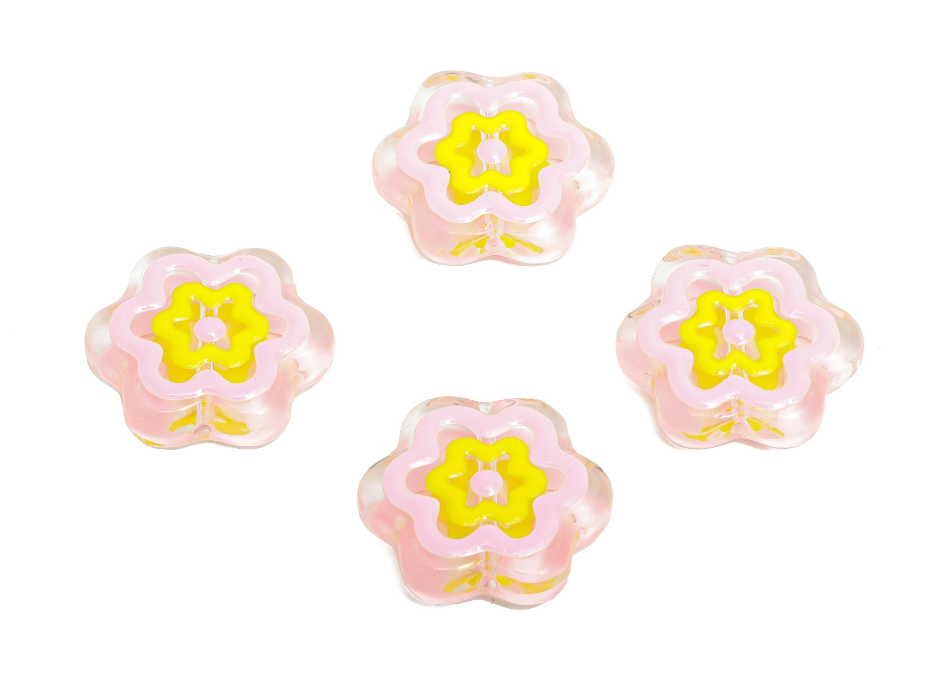 Handmade Glass Flower Bead - Enamel Flower Bracelet Bead - Transparent Glass Bead for Necklace - Jewelry Making - 19.63x18x5.43mm - GS1330 - DOMEDBAZAAR