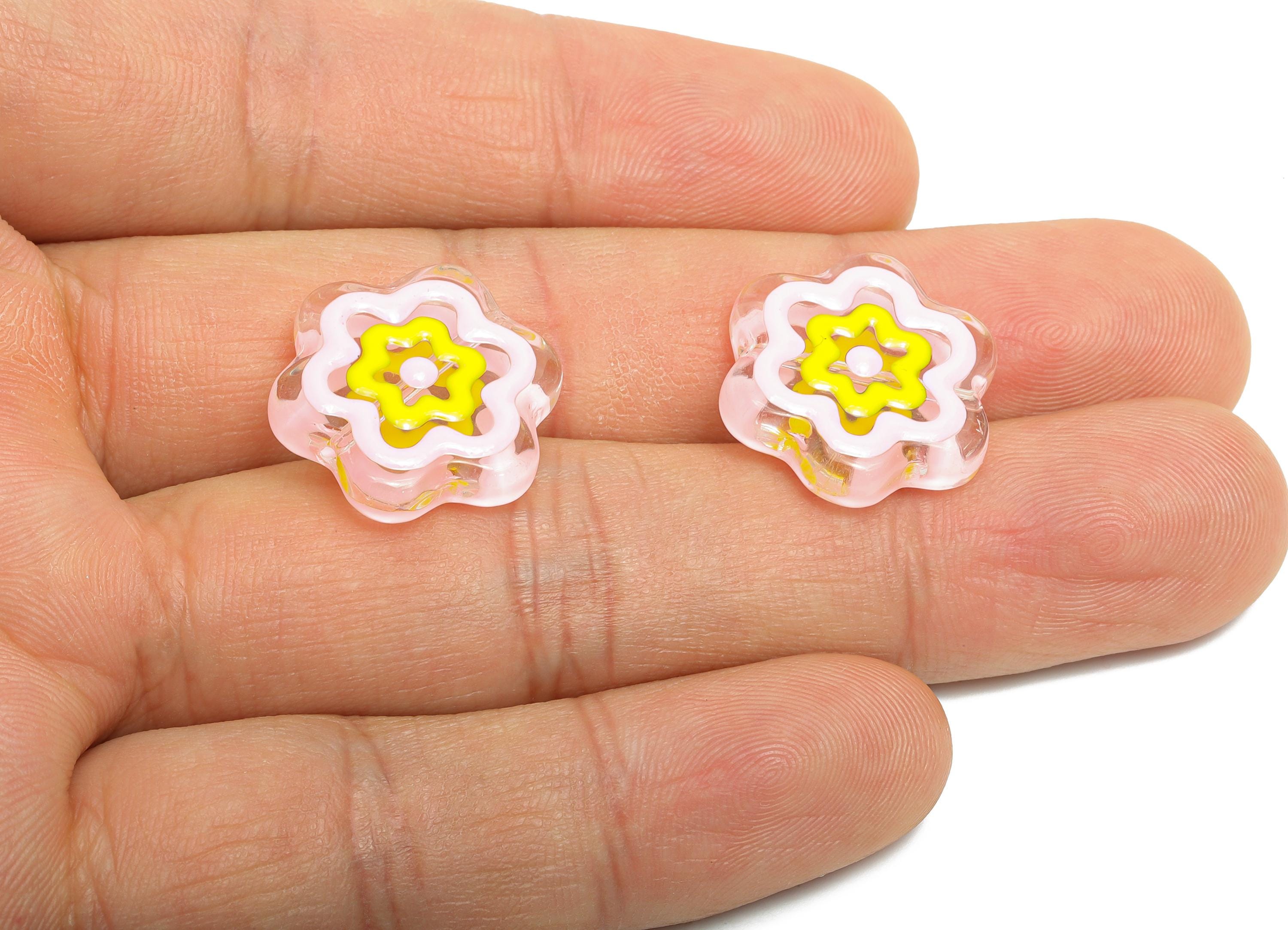 Handmade Glass Flower Bead - Enamel Flower Bracelet Bead - Transparent Glass Bead for Necklace - Jewelry Making - 19.63x18x5.43mm - GS1330 - DOMEDBAZAAR