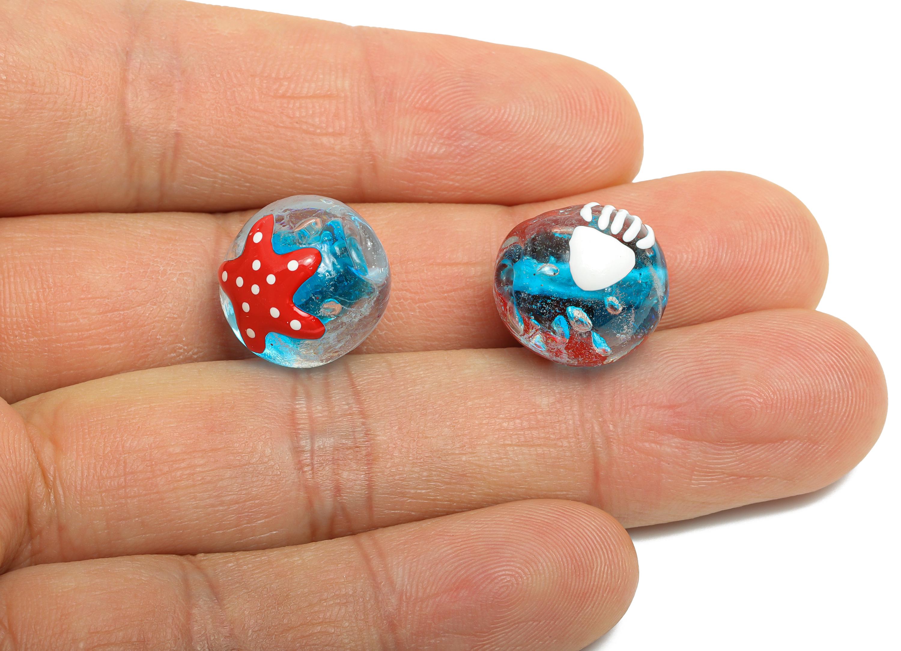 Handmade Glass Starfish Bead - Enamel Jellyfish Marine Bracelet Bead - Round Glass Bead for Necklace - Jewelry DIY - 14x14x13.94mm - GS1333 - DOMEDBAZAAR