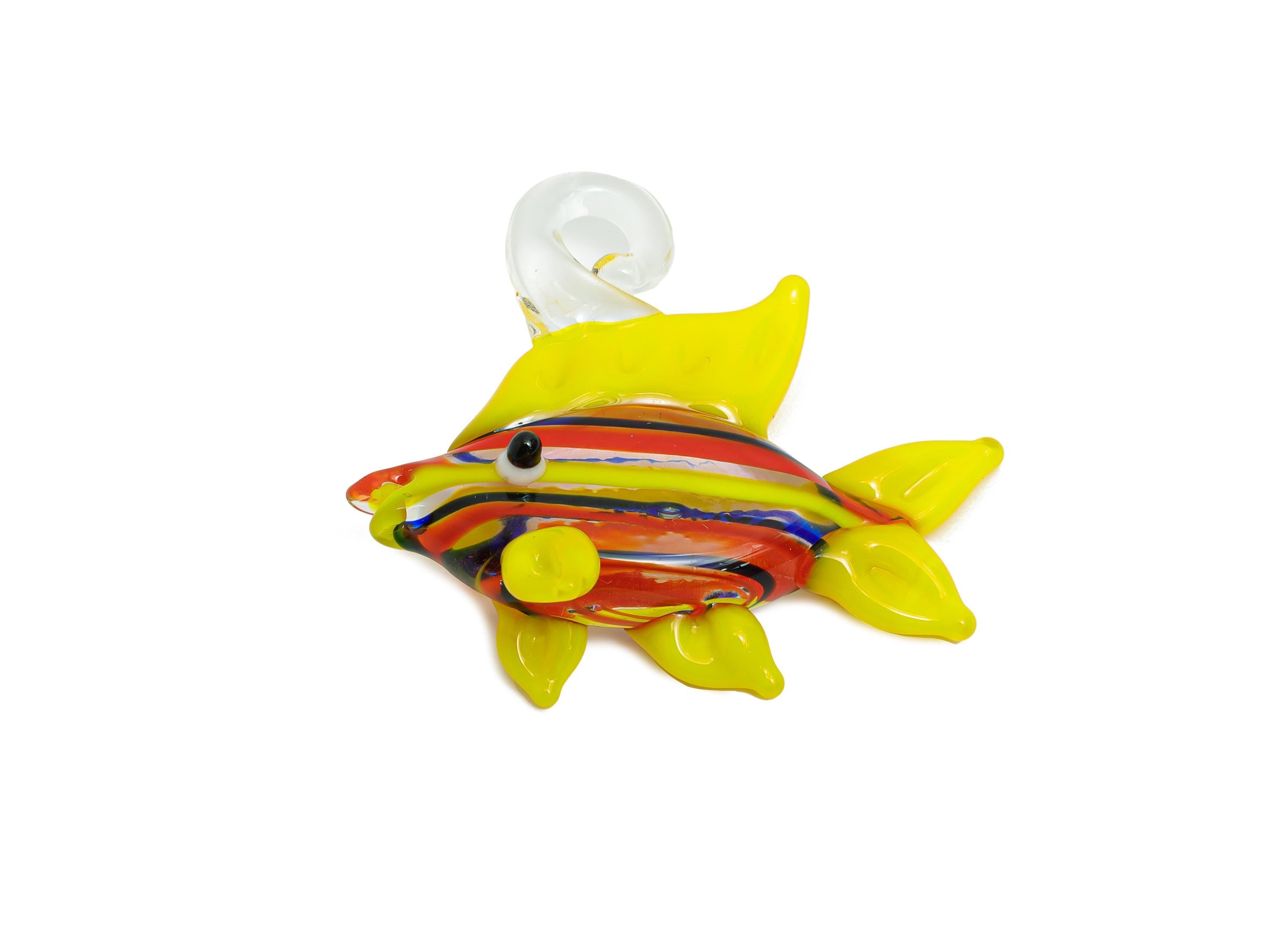 Handmade Glass Fish Pendant - Enamel Colorful Glass Marine Pendant - Striped Glass Fish Necklace Pendant - Jewelry DIY - 32x29.5x9mm -GS1324 - DOMEDBAZAAR