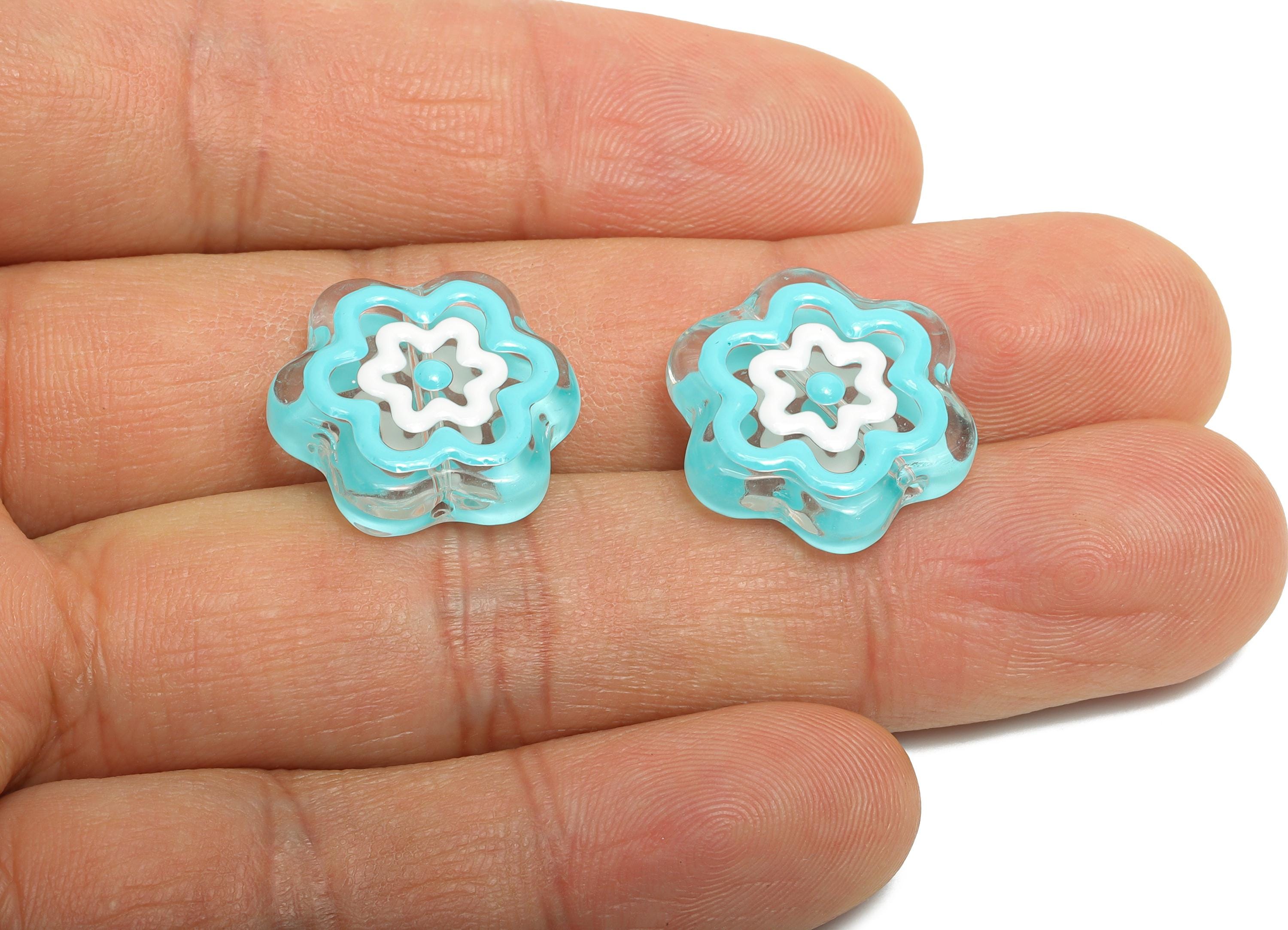 Handmade Glass Flower Bead - Enamel Blue Flower Bracelet Bead - Transparent Glass Bead for Necklace - Jewelry Making -19.7x17.95x5mm -GS1332 - DOMEDBAZAAR