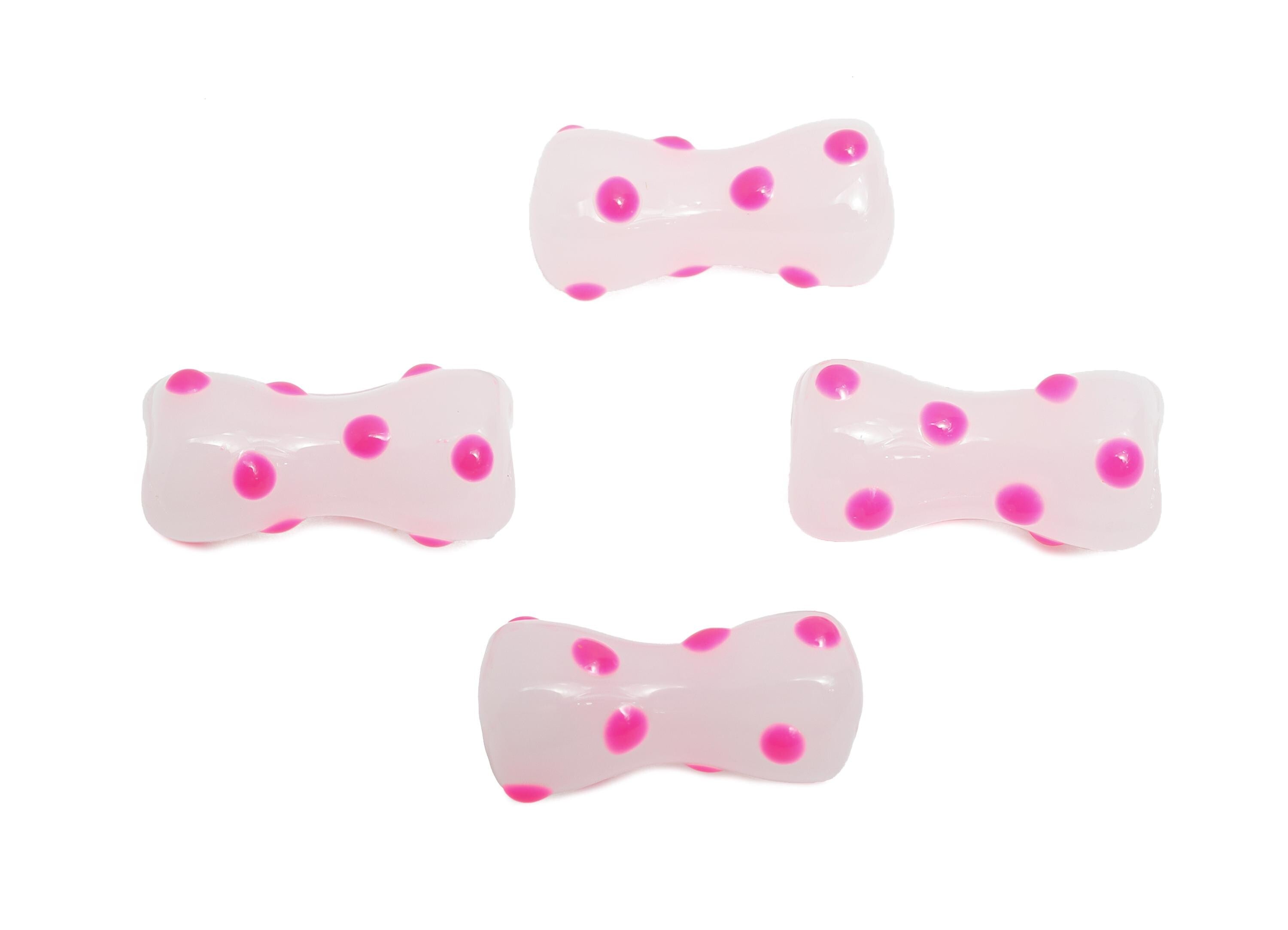 Handmade Glass Bone Bead - Enamel Pink Dot Bracelet Bead - Unique Glass Bead for Necklace - Jewelry Making - 17.69x9.15x8.52mm - GS1341D - DOMEDBAZAAR