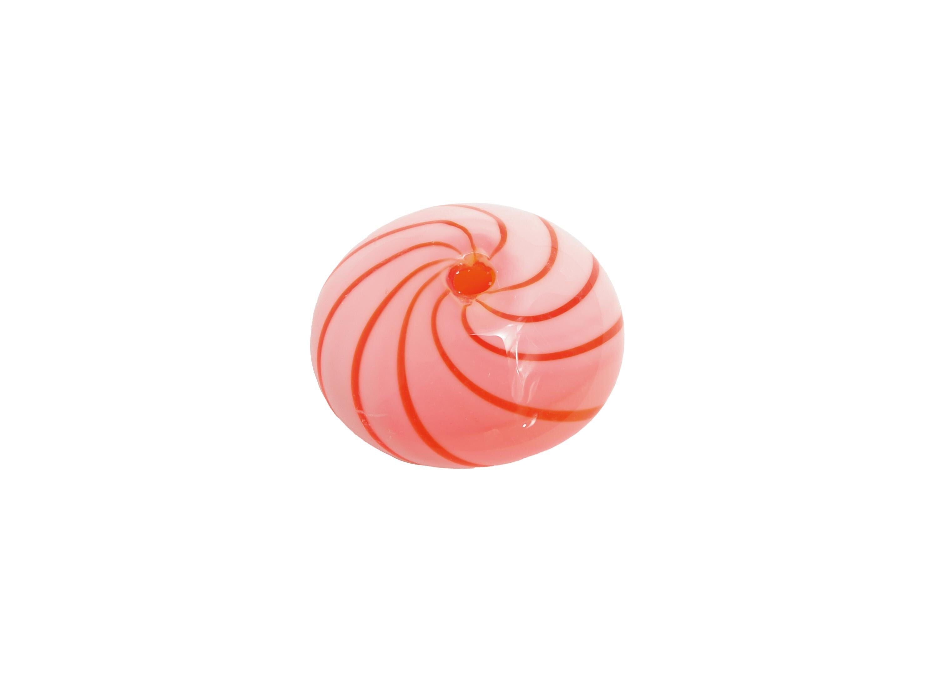 Candy Swirl Glass Beads - Enamel Pink Peppermint Twist Lampwork Bead - Handmade Pink Striped Donut Glass Beads - 15x15x9mm - GS1345 - DOMEDBAZAAR
