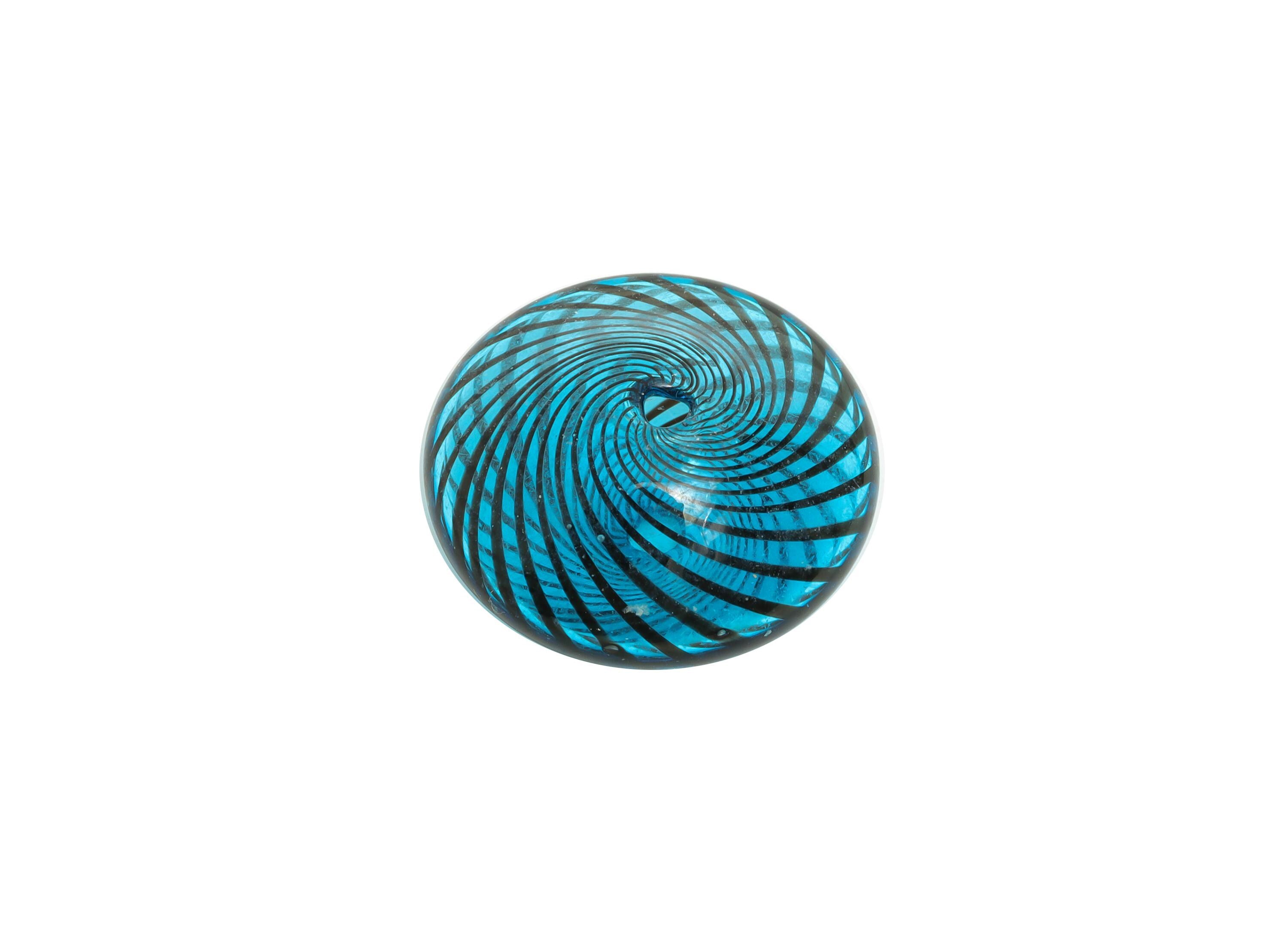 Candy Swirl Glass Beads - Enamel Blue Peppermint Twist Lampwork Bead - Handmade Blue Striped Donut Glass Beads - 19.94x20x11mm - GS1346 - DOMEDBAZAAR